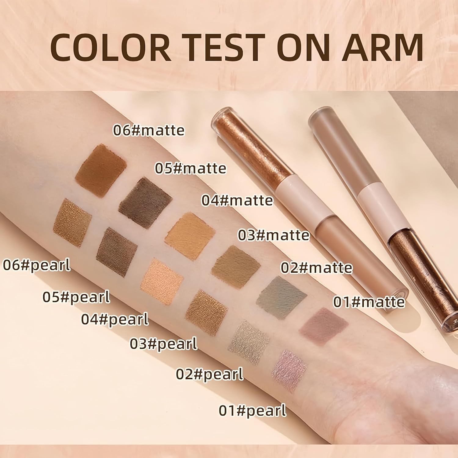 Dual Ended Liquid Eyeshadow 6 Color Neutral Naked Glitter and Matte Waterproof Long Lasting Smooth Creamy Eyeshadow Set (6 Colors Set 1) - Image 3