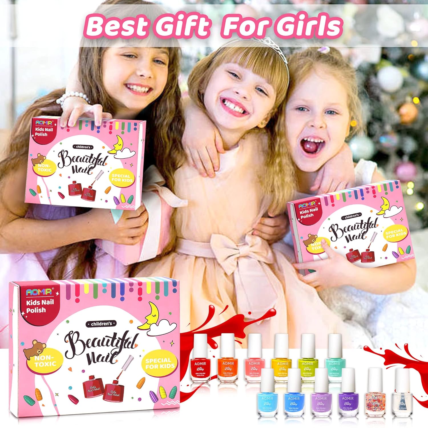 kids nail polish set,Non Toxic Kids Nail Polish Set for Toddler,Water-Based Natural Safe Quick Dry Nail Polish Kit,Birthday Gift Nail Polish Set for Girl (11 Colors + 1 Coat) Kids Ages 3+ - Image 7