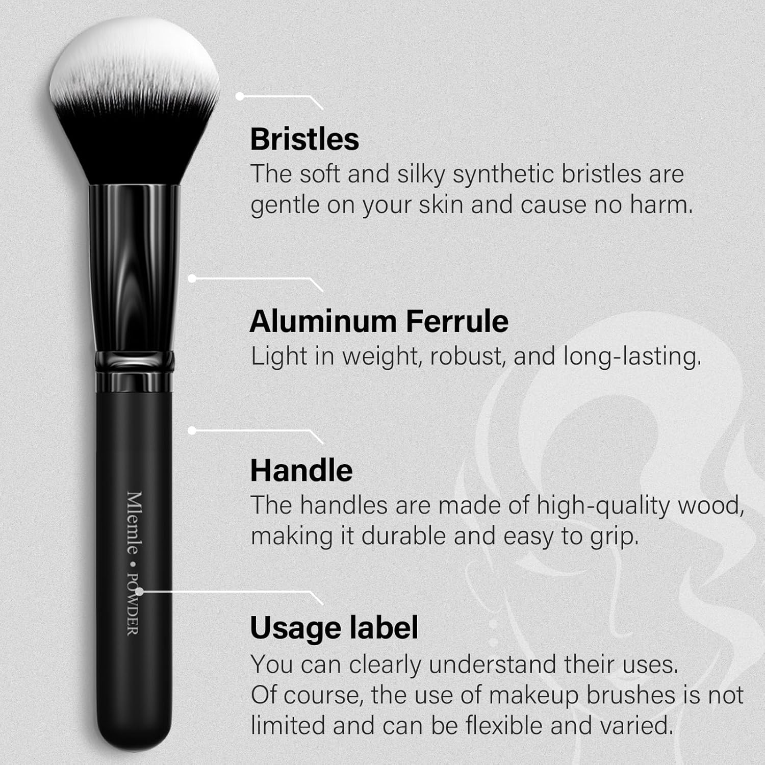 Makeup Brushes Set, Mlemle Professional 26 Pcs Makeup Kit, Include Powder Foundation Concealers Blush Eye shadows 21 Pcs Makeup Brushes and 2 Powder Puff, 3 Makeup Sponge(A01-Black) - Image 3