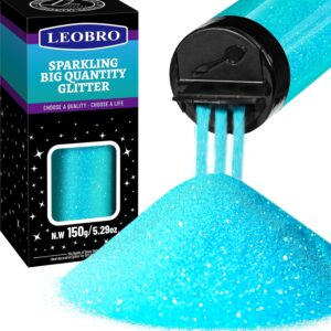 LEOBRO Blue Glitter, Glitter, 150g/5.29oz Extra Fine Glitter, Resin Glitter Powder, Craft Glitter for Resin, Glitter Flowers, Nail Body, Holiday Party Decor, Iridescent Light Blue Glitter