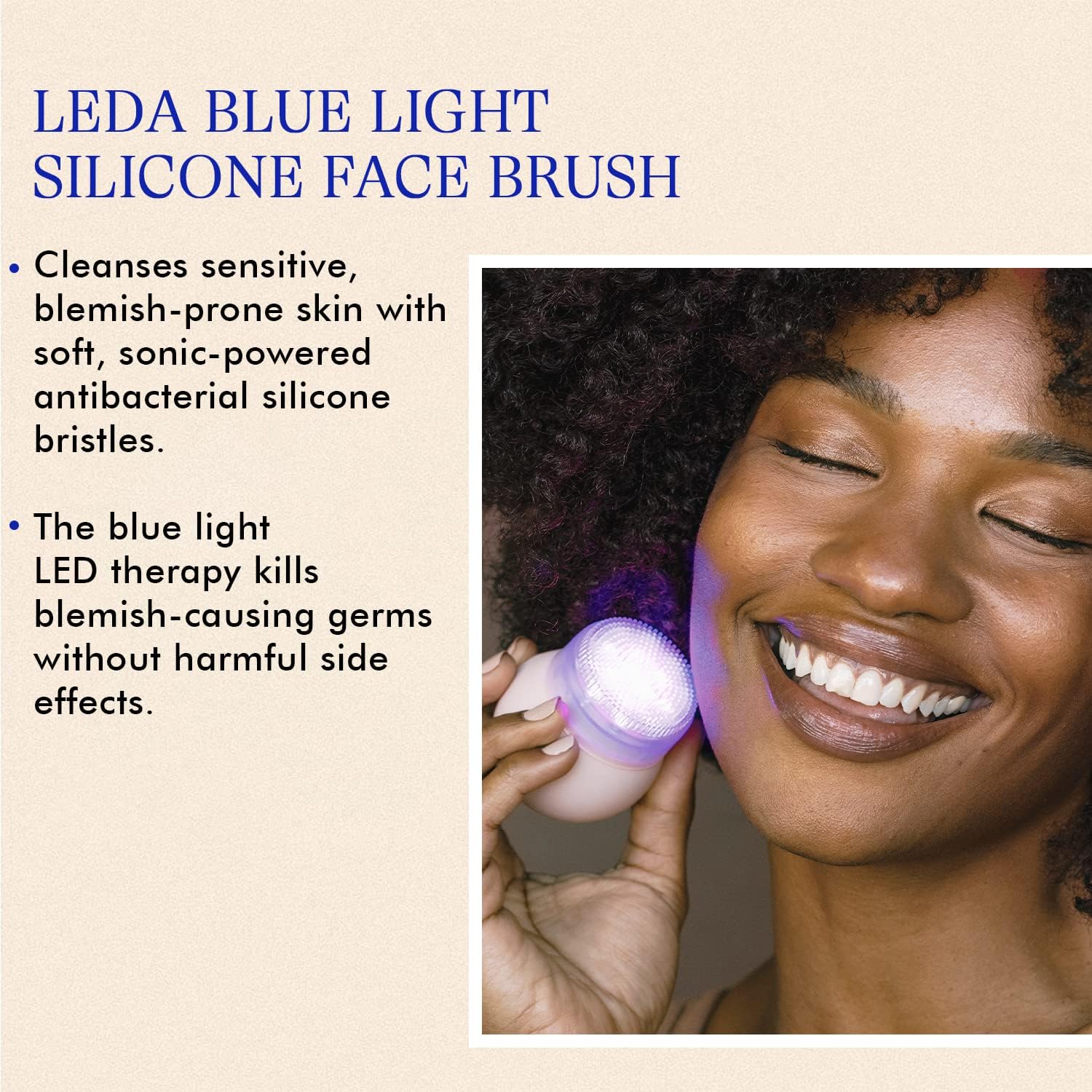 Vanity Planet LEDA Blue LED Silicone Face Brush - Deep Cleansing Light Therapy for Your Skin and Prevent Fine Lines, Wrinkles and Sunspots - Gentle for Sensitive Skin - Image 2