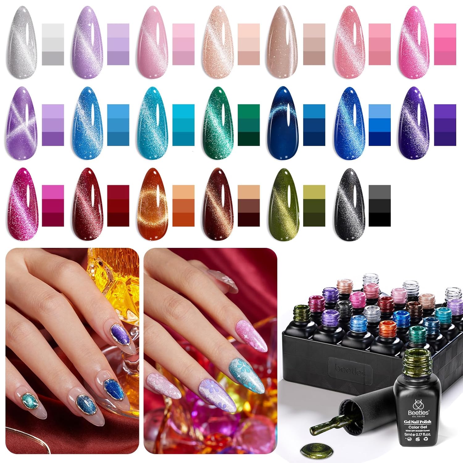 20 Colors Cat Eye Gel Nail Polish Kit with Base, Top Coat, and Magnet - Image 7