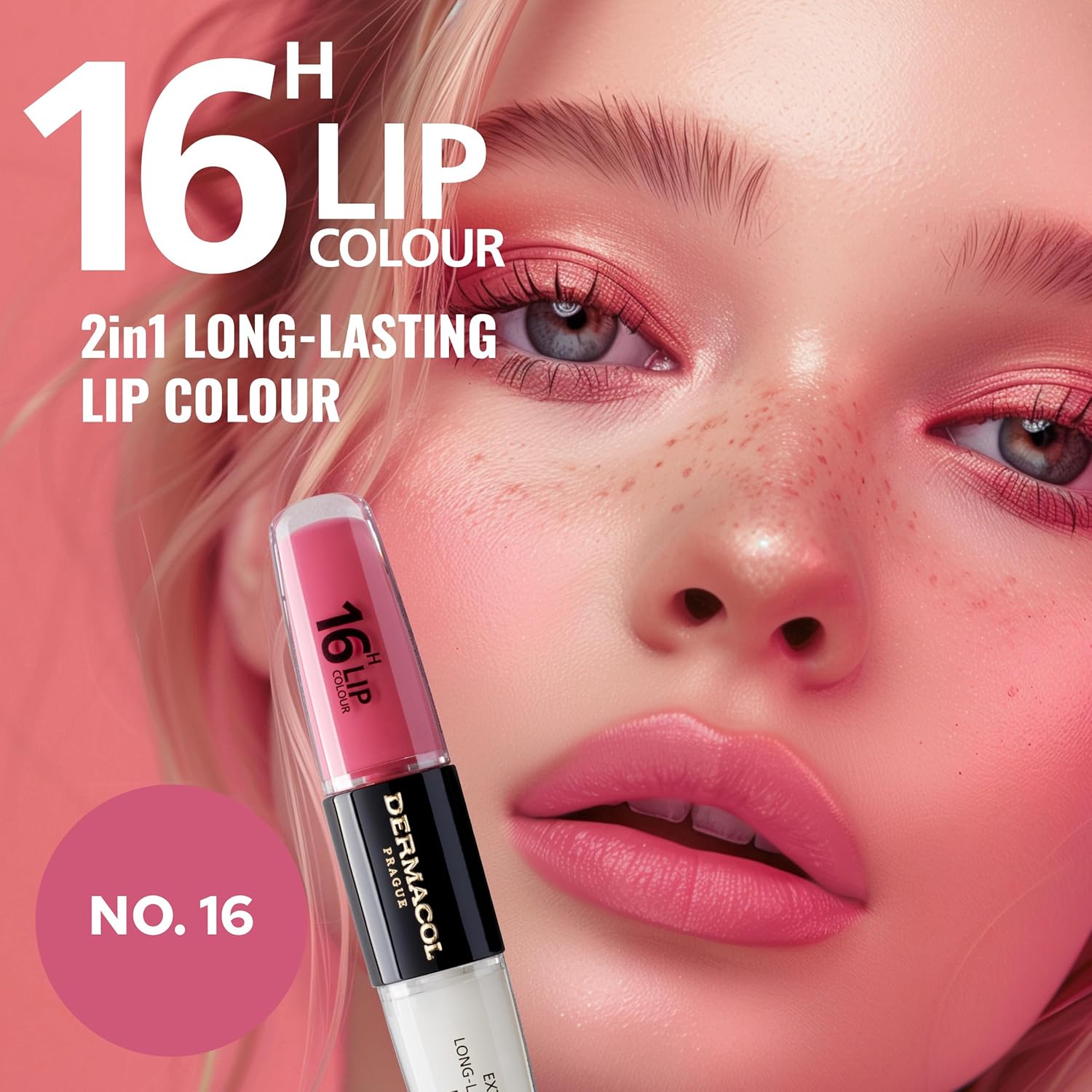 Dermacol NEW 16-Hour Lip Colour, Highly Pigmented Glossy Lip Stain, Two-Phase Lip Plumper Gloss, Kissproof Lip Makeup Products with Matte and Glitter Finish, n.16 - Image 4