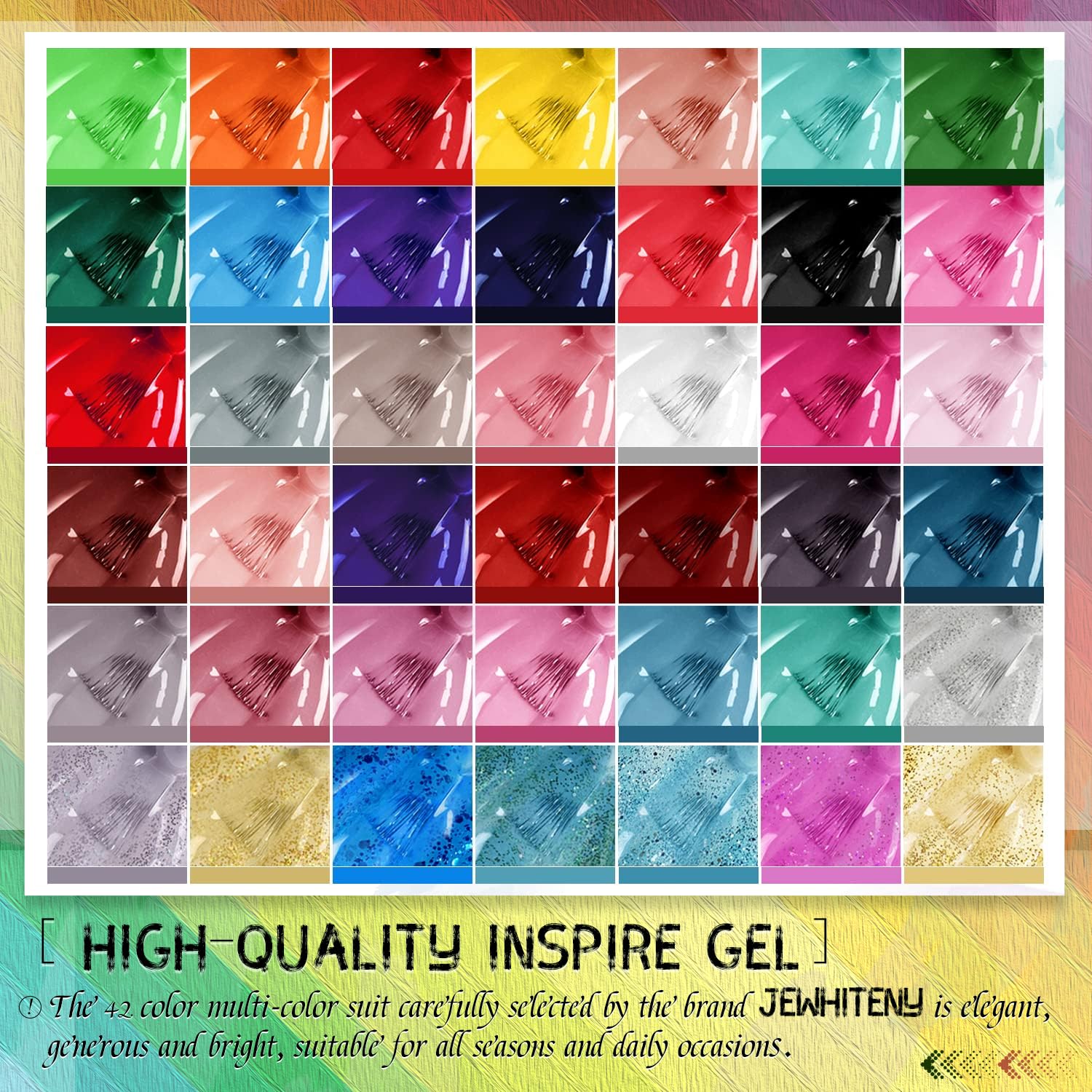 JEWHITENY 45 Piece Gel Nail Polish Kit, 42 Vibrant Colors, for Women and Girls - Image 2