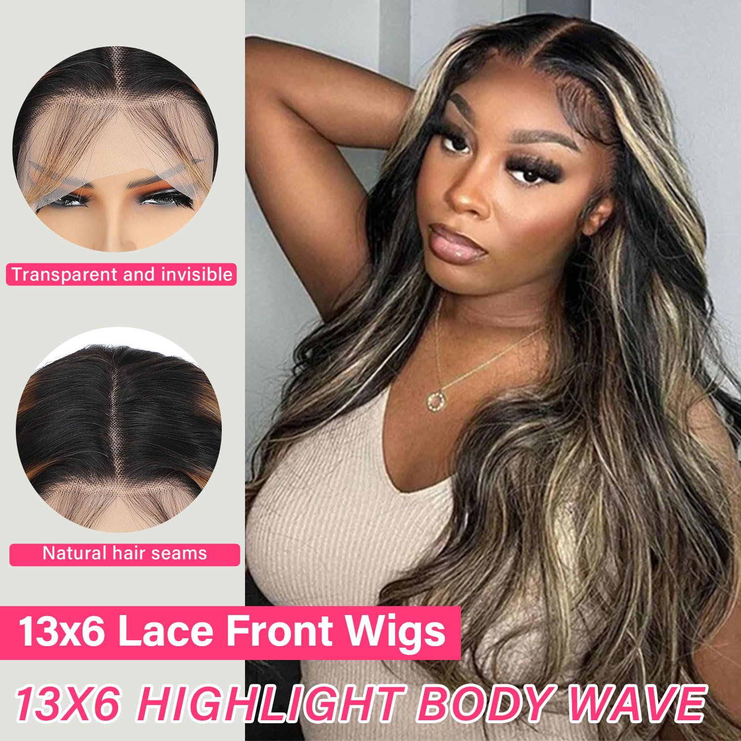 180 Density 26 Inch Body Wave HD Transparent Lace Front Wig 1b27 Balayage Human Hair - Image 3