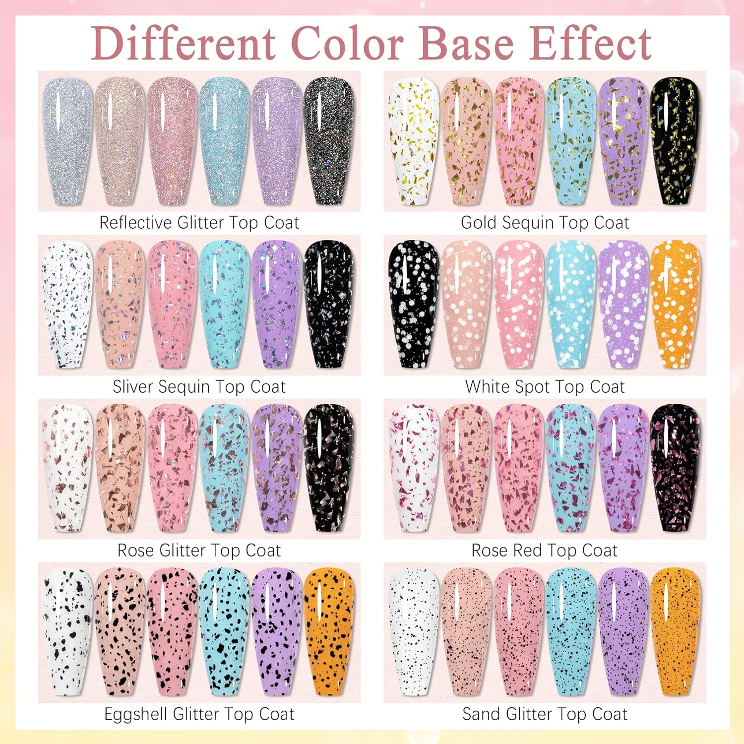 8Colors Glitter Top Coat Gel Silver Gold Sequin Top Coat Eggshell Top Coat Gel Polish Reflective Glitter Top Coat Sparkle Shiny Shimmer No Wipe Gel Top Coat Gel Polish - Image 4