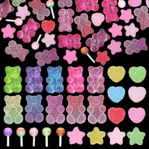 CESUSME 100 Pcs Candy Bear Nail Charms for Nail Design, 3D Mixed Color Cartoon Gummy Bear Lollipop Star Heart Acrylic Nail Art Decoration Charms for Cute Manicure DIY Crafts Accessories