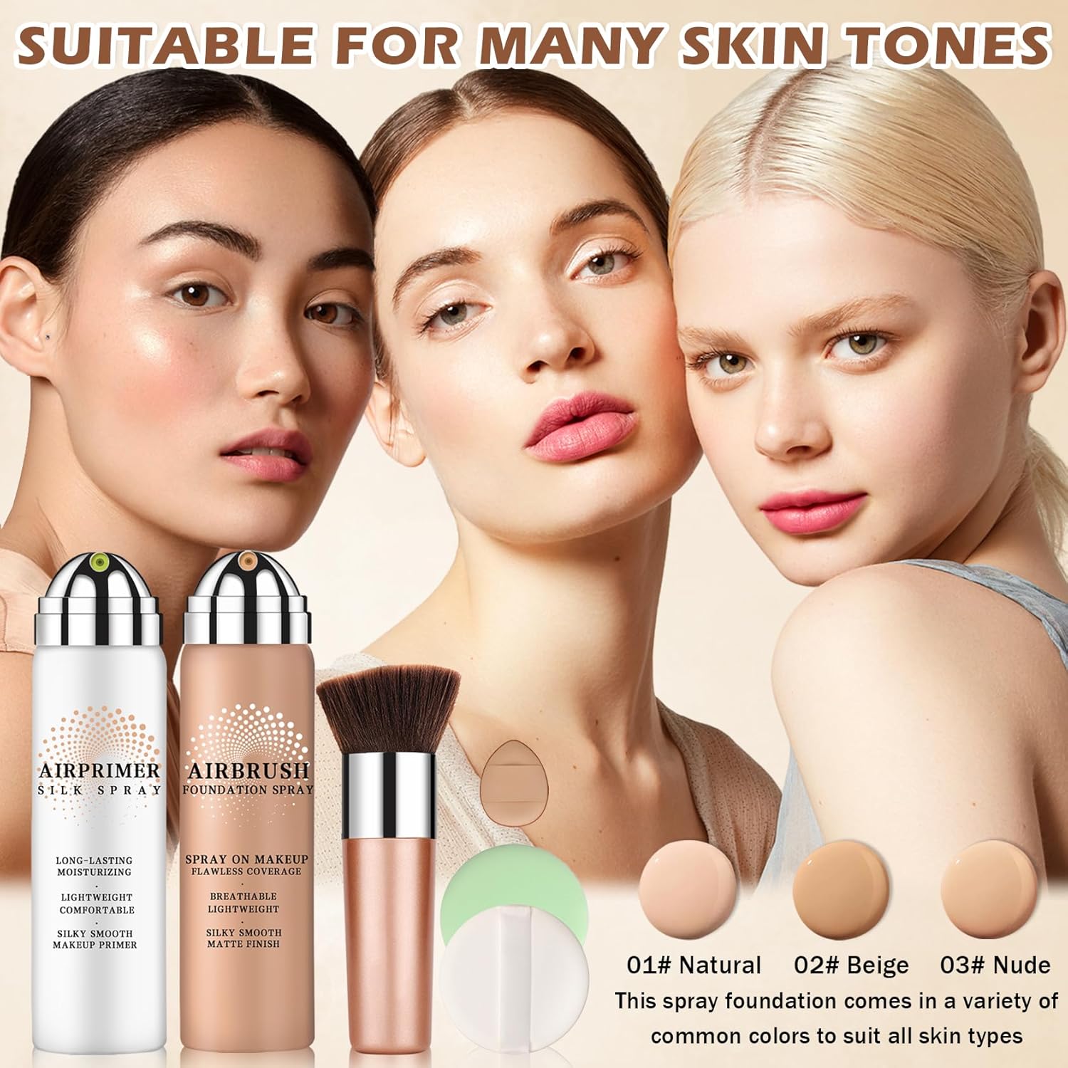 Magic Minerals Airbrush Foundation and Makeup Primer for Face,Full Coverage Foundation for Mature Skin,Moisturizing Airbrush Makeup (02 Beige) - Image 7