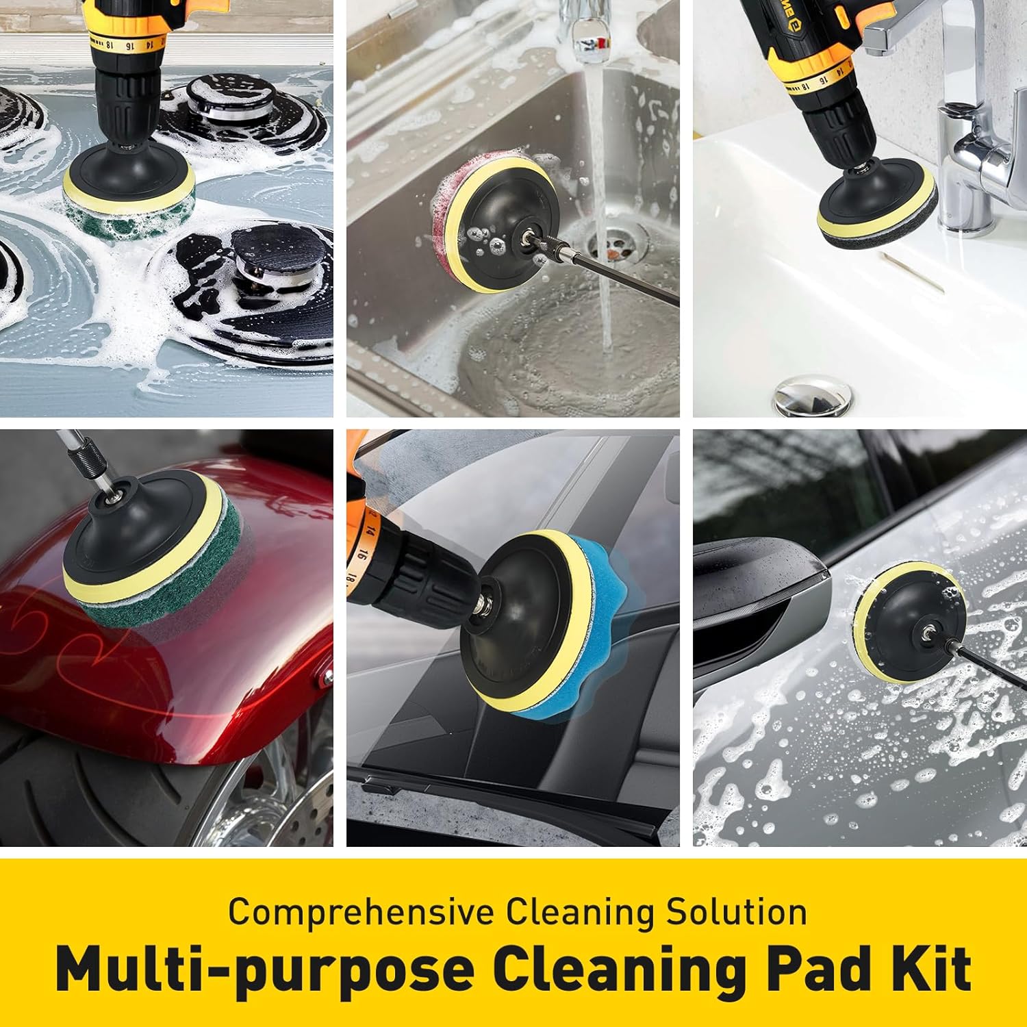 25 Pack Drill Brush Attachment Set, Scrub Pads & Sponge, All Purpose Power Clean Scrubber Brushes with Extend Long Attachment, Car Polishing Pad Kit, Cleaning Supplies for Grout Tile Sink - Image 3