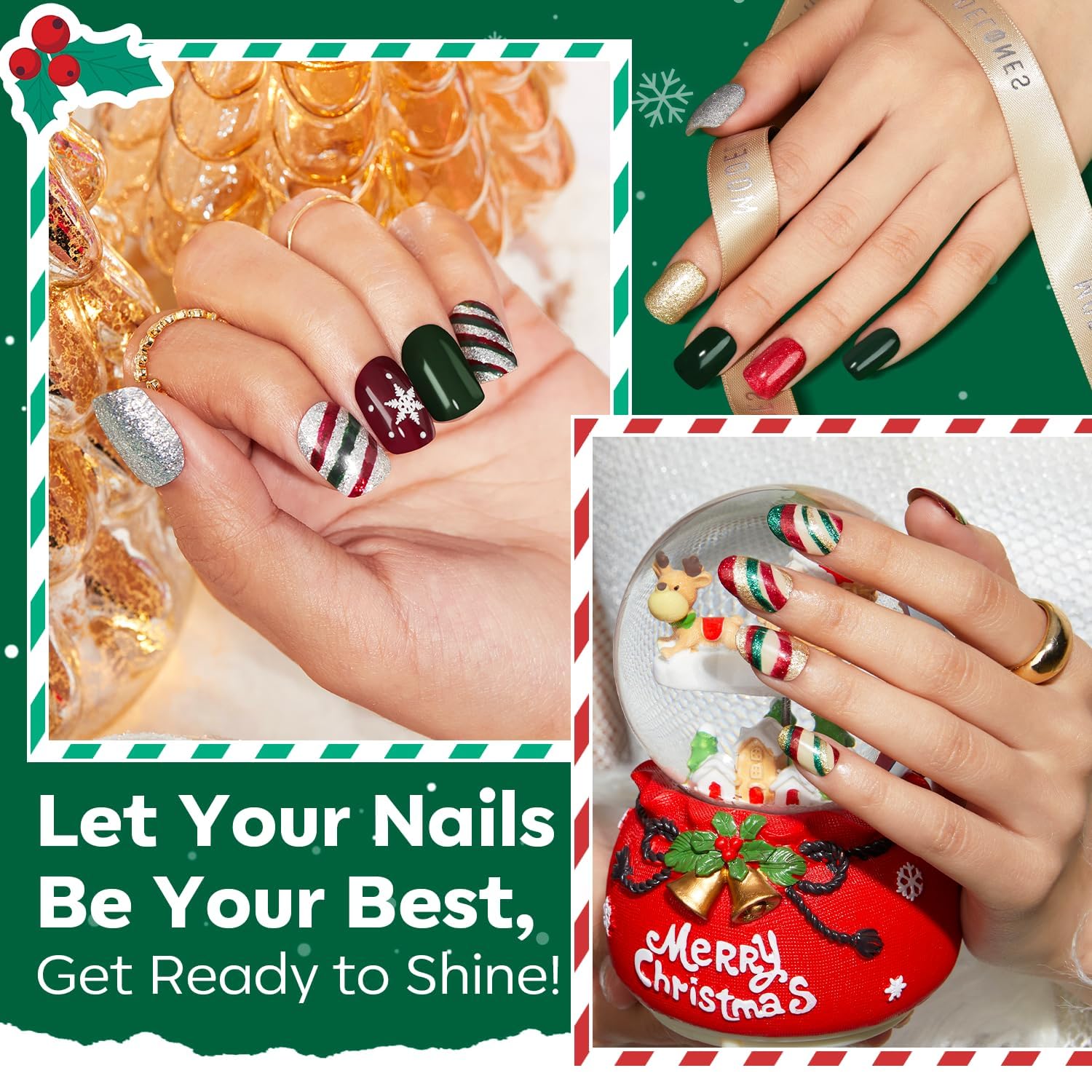 modelones Nail Polish Set 6 Colors Red Green Glitter Mini Nail polish Set Gold Silver Nail Polish Kit Quick Dry Manicure Nail Art Manicure DIY Home Salon Gift for Women Mom - Image 4