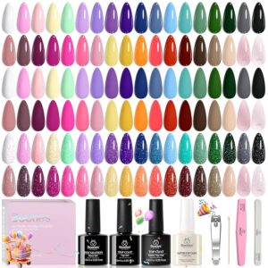 beetles Gel Polish 36 Colors Summer Gel Nail Polish Set with Base Coat Glossy Matte & Glitter Gel Top Coat Neon Pink Yellow Jelly Blue Vivid Seasons Collection Gifts for Women Diy Nails at Home