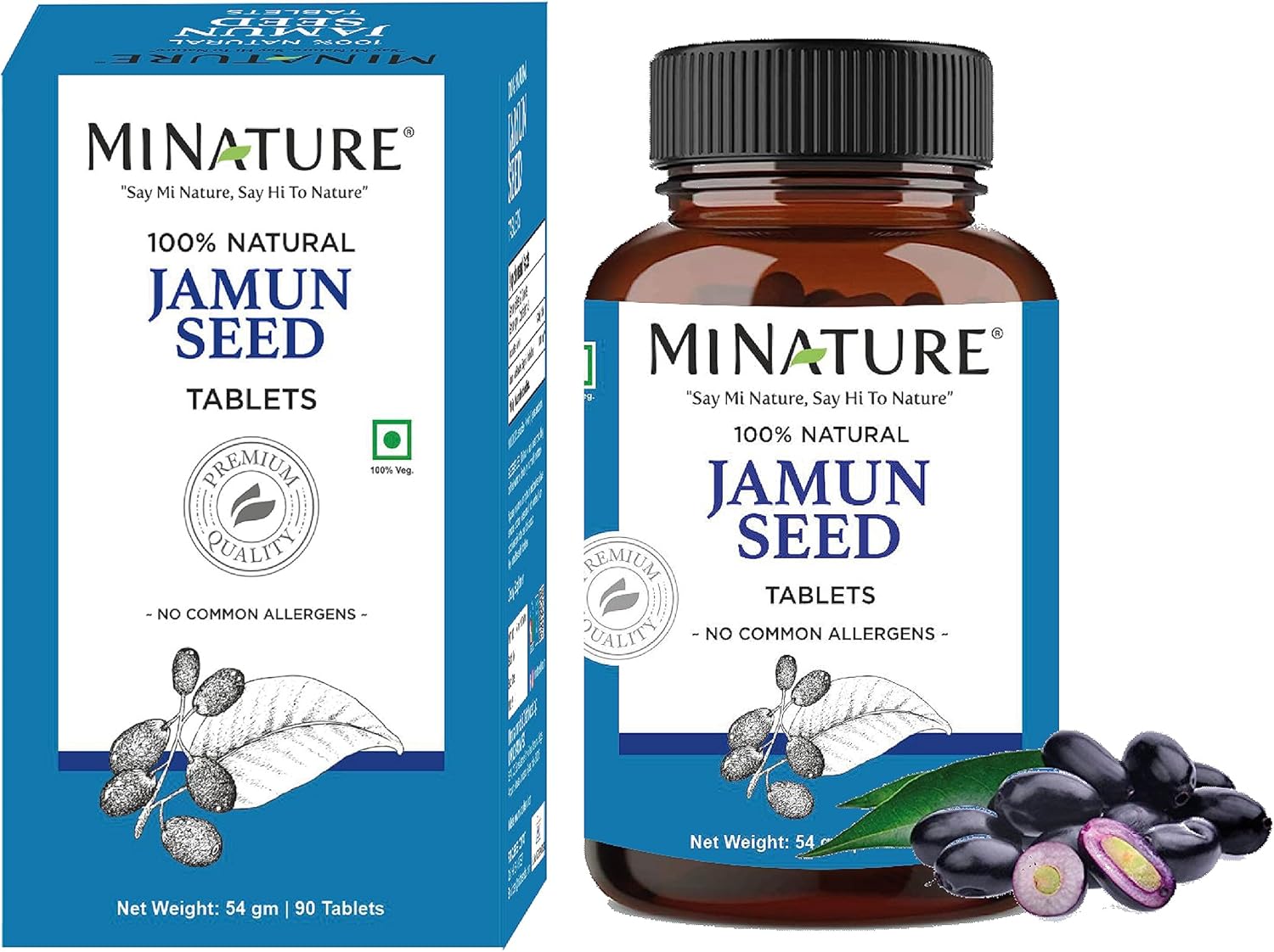 Jamun Seed Tablets by mi Nature | 90 Tablets, 1000 mg | 45 Days Supply | Jamun Tablets | Vegan
