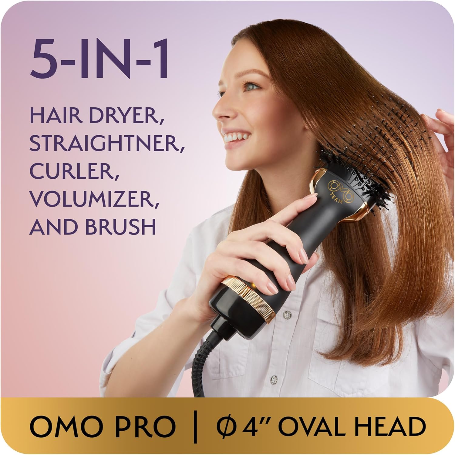 Professional Blowout Hair Dryer Brush, Black Gold Dryer and Volumizer, Hot Air Brush for Women, 75MM Oval Shape (Black Gold) - Image 2