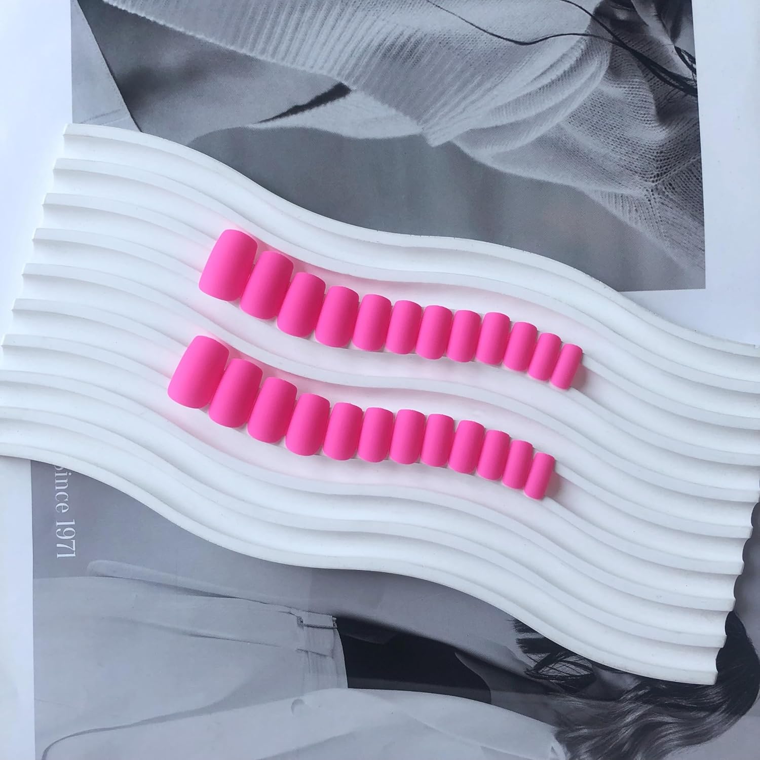 Matte Hot Pink Press on Nails Short Medium Square Glue on Nails Set,KQueenest Solid Color Fake Nails Short Coffin Acrylic Nails Press on Gel Nails for Women Reusable False Nails in 24 Pcs - Image 3