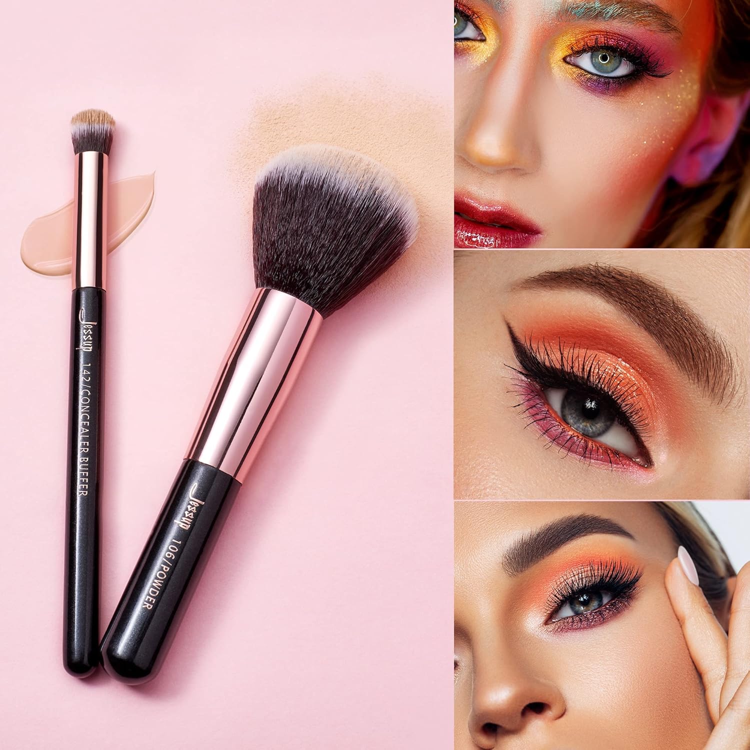 Jessup Brand 25pcs Professional Makeup Brush Set Beauty Cosmetic Foundation Powder Blusher Eyeshadow Blending Natural-Synthetic Hair Brushes Set (Black/Rose Gold) - Image 6