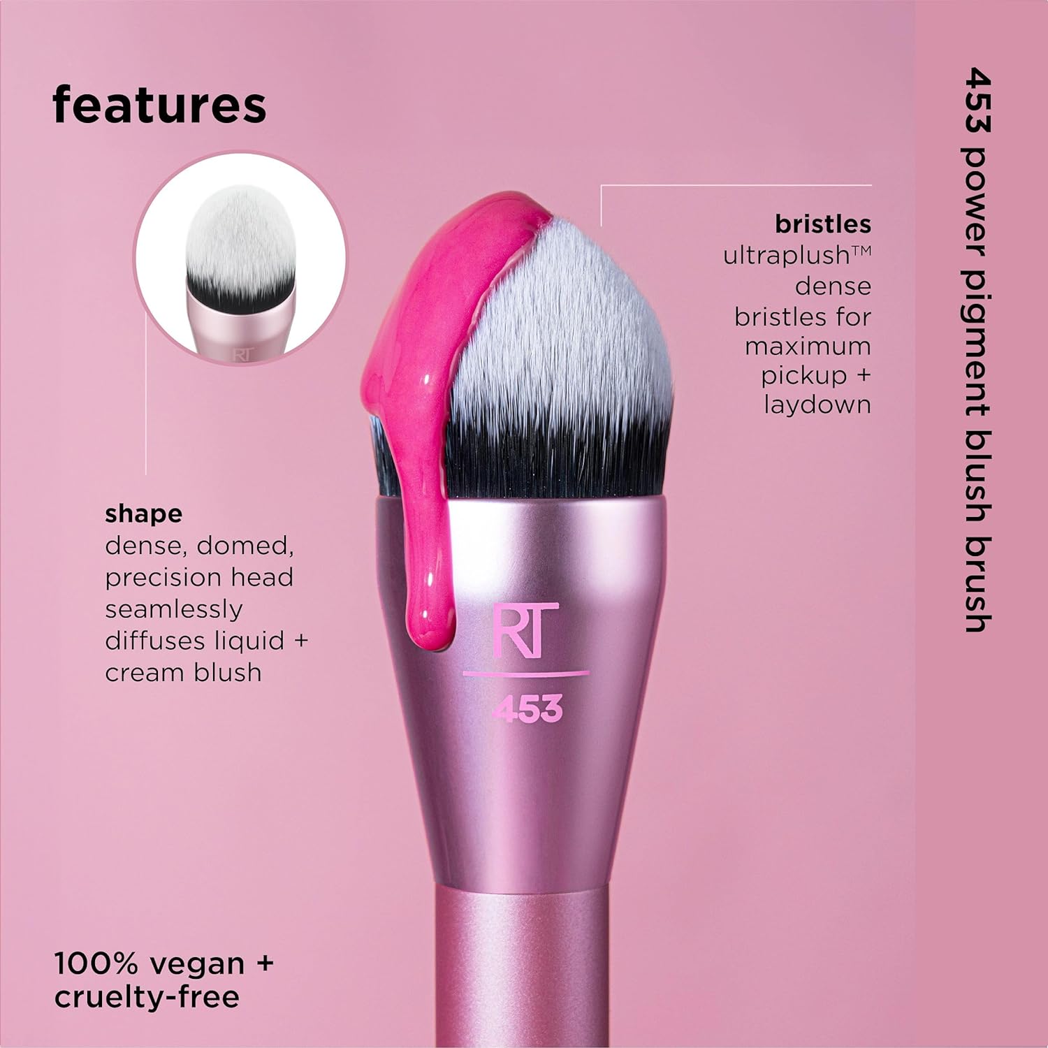 Real Techniques Power Pigment Blush Makeup Brush, Cheek Brush For Liquid & Cream Blush, Dense, Synthetic Bristles, Unique Pointed Shape For Precise Application, Vegan & Cruelty Free, 1 Count - Image 4