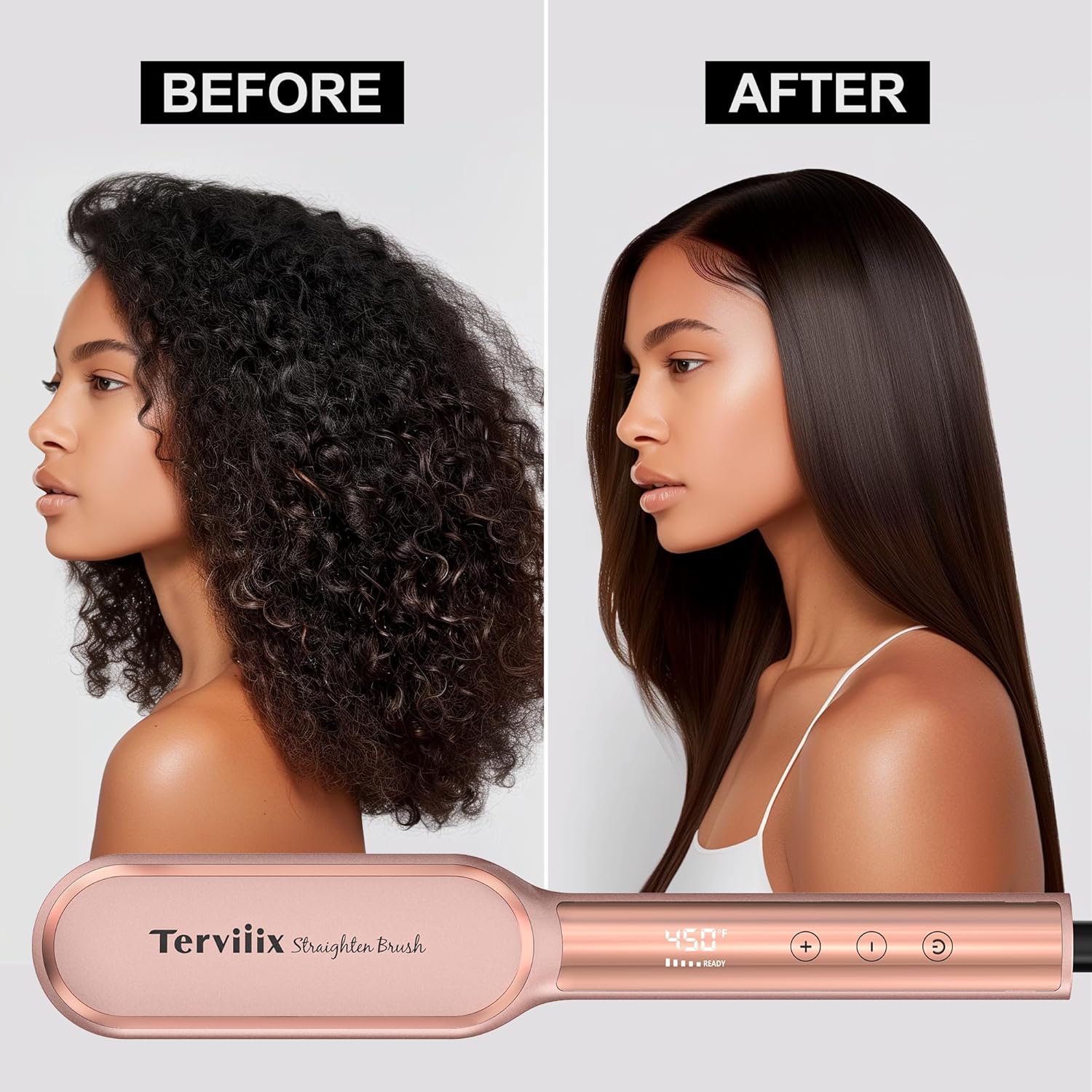 Terviiix Frizz Buster Ionic Hair Straightener Brush with MCH Heater - Rapid 450°F in 20S, Hair Straightener Comb for Efficient One-Pass, Anti-Scald, 13 Heat Settings, Digital Display, Dual Voltage - Image 6