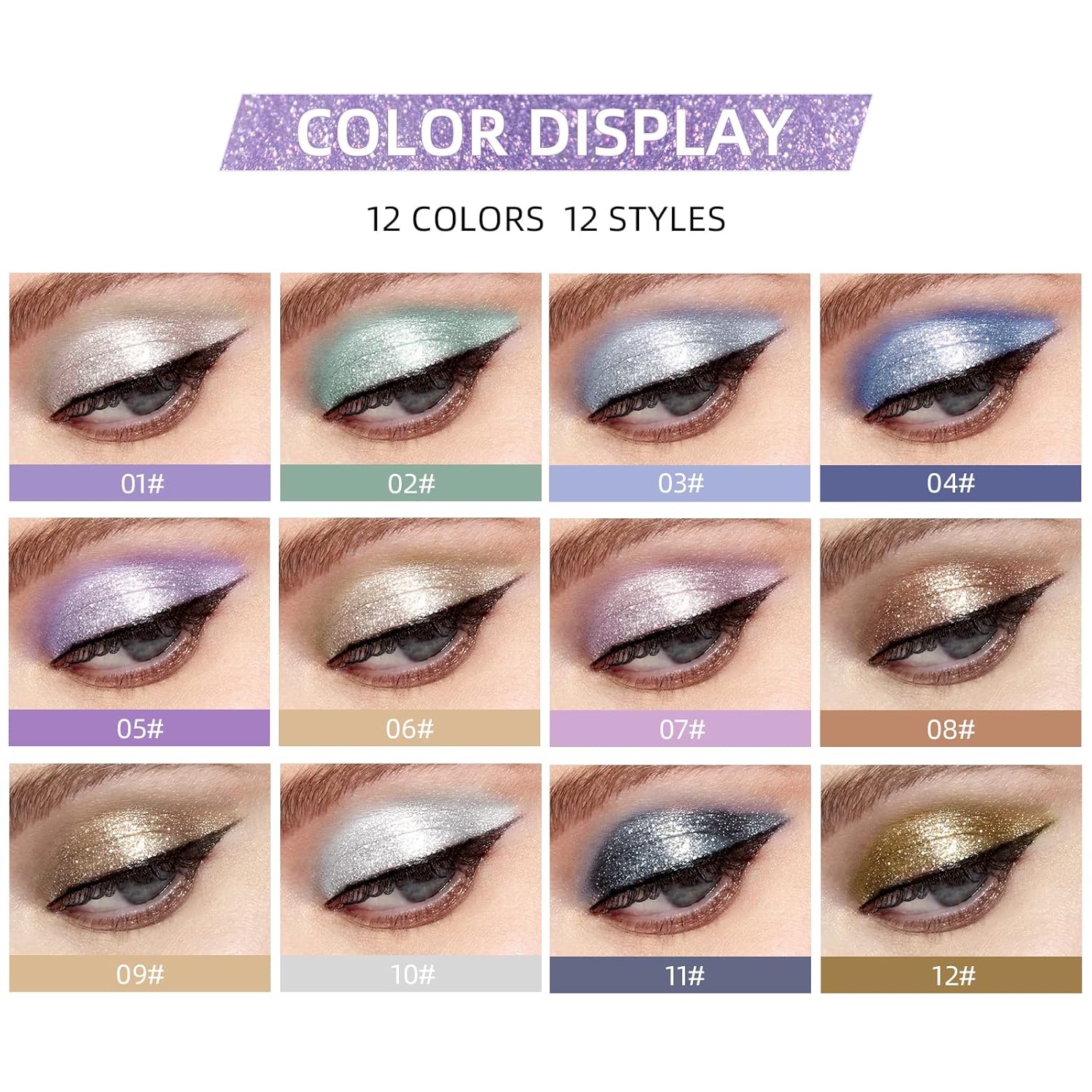 BestLand 12 Colors Liquid Glitter Eyeshadow Set, Multi-dimensional Metallic Glitter Shimmer Smokey Eye Looks Waterproof Long Lasting Quick-Drying Sparkling Eye Shadow Makeup Kits (Color A) - Image 2