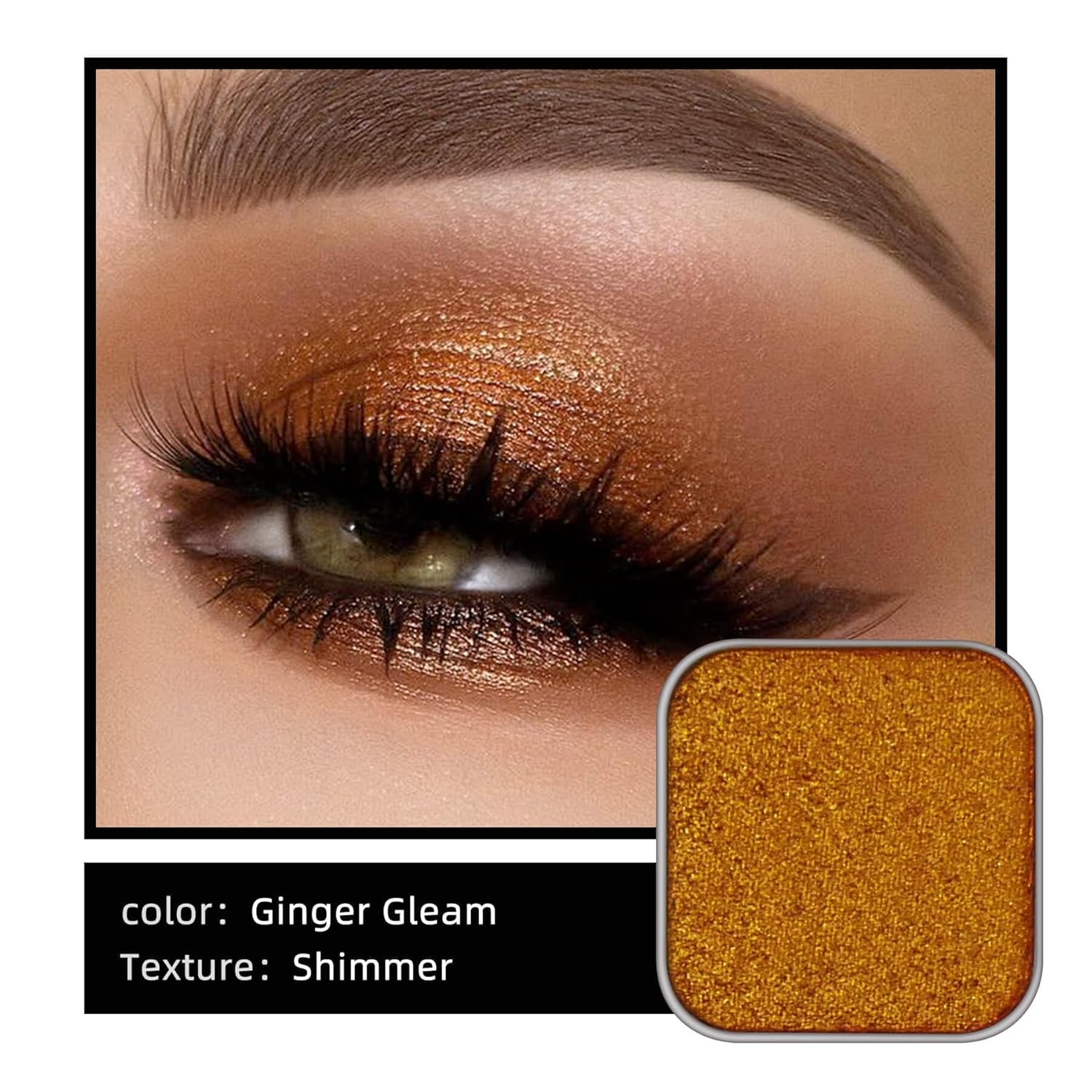 Magnetic single shimmer gold eyeshadow with metal pan, subtle shimmer orange eyeshadow refill pan, mini palette for empty magnetic palette (Ginger Gleam) - Image 2