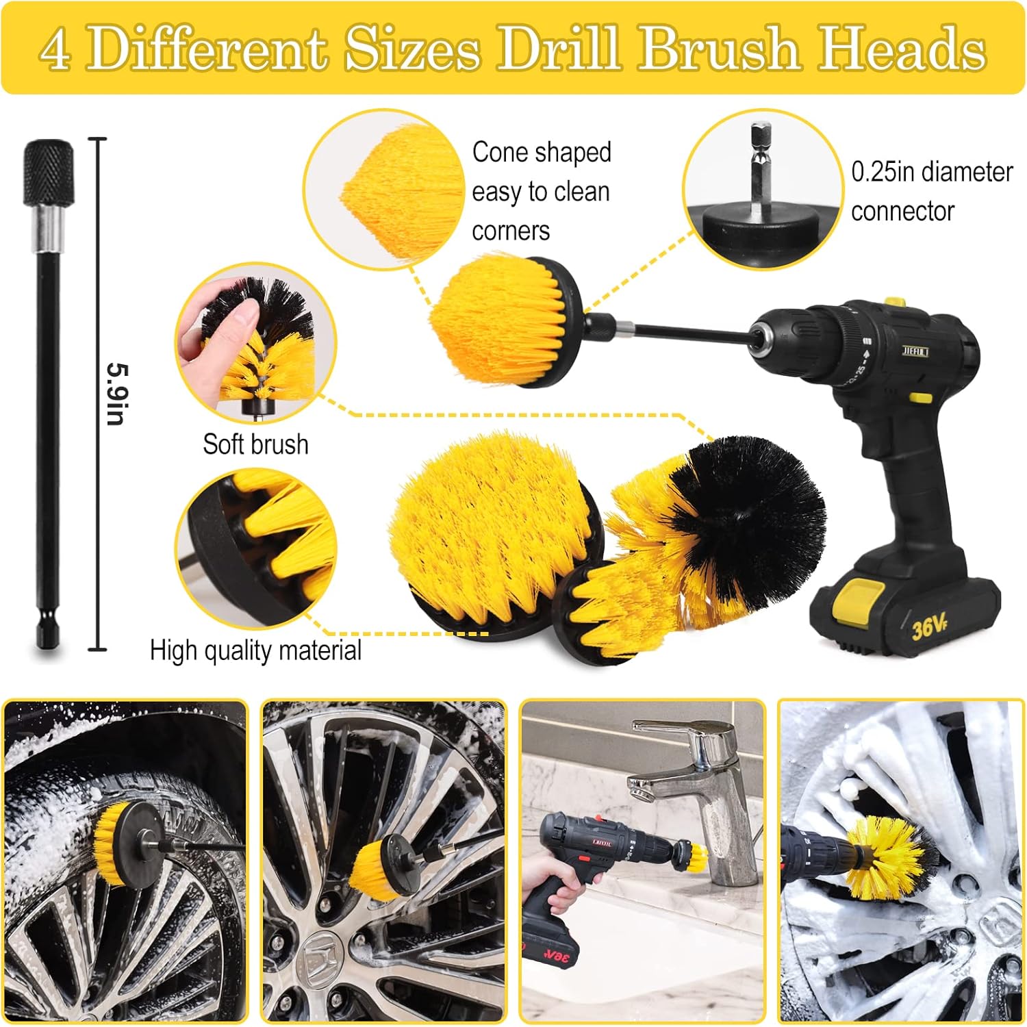 27Pcs Car Detailing Kit, Car Detailing Brush Set, Auto Detailing Drill Brush Set, Car Detailing Brushes, Car Wash Kit, Car Accessories, Car Cleaning Tools Kit for Interior, Exterior, Wheels - Image 4