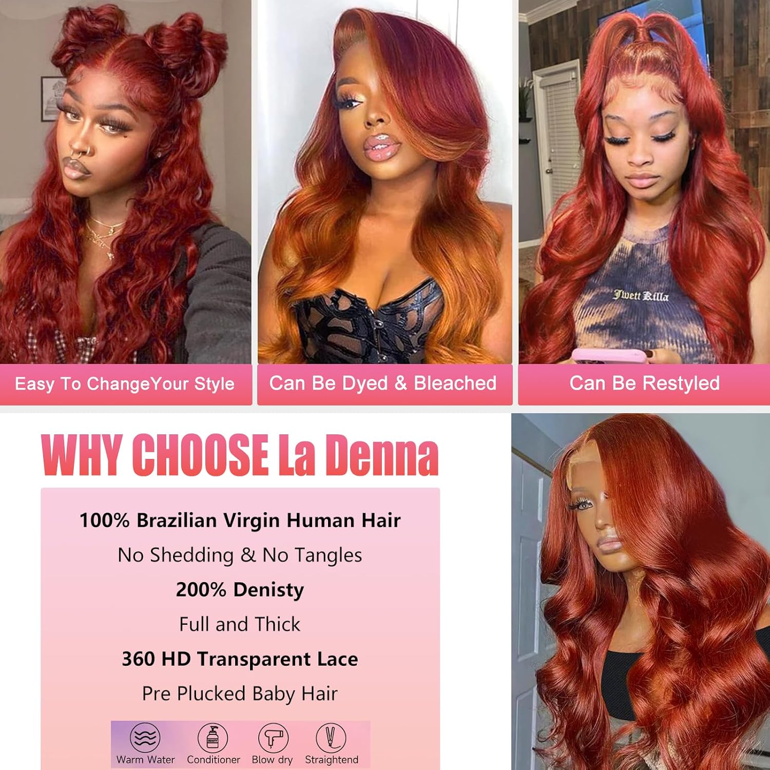 360 Reddish Brown Lace Front Wigs Human Hair 180% Density Copper Red Human Hair Lace Front Wig Pre Plucked 33# Auburn Brown Body Wave 360 Wig Ginger Brown Colored Wigs for Women 22" - Image 4