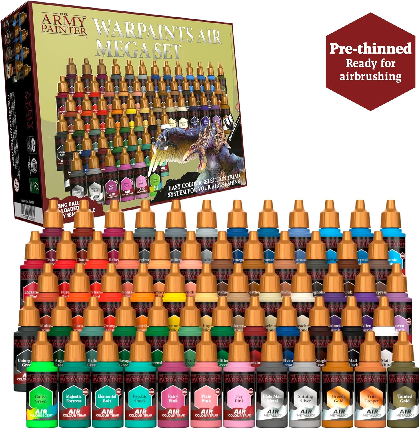 The Army Painter Warpaints Air Mega Set - Non-Toxic Water Based Airbrush paint set – paint and primer for Tabletop Roleplaying, Boardgames, and Wargames Miniature Model Painting - Image 2