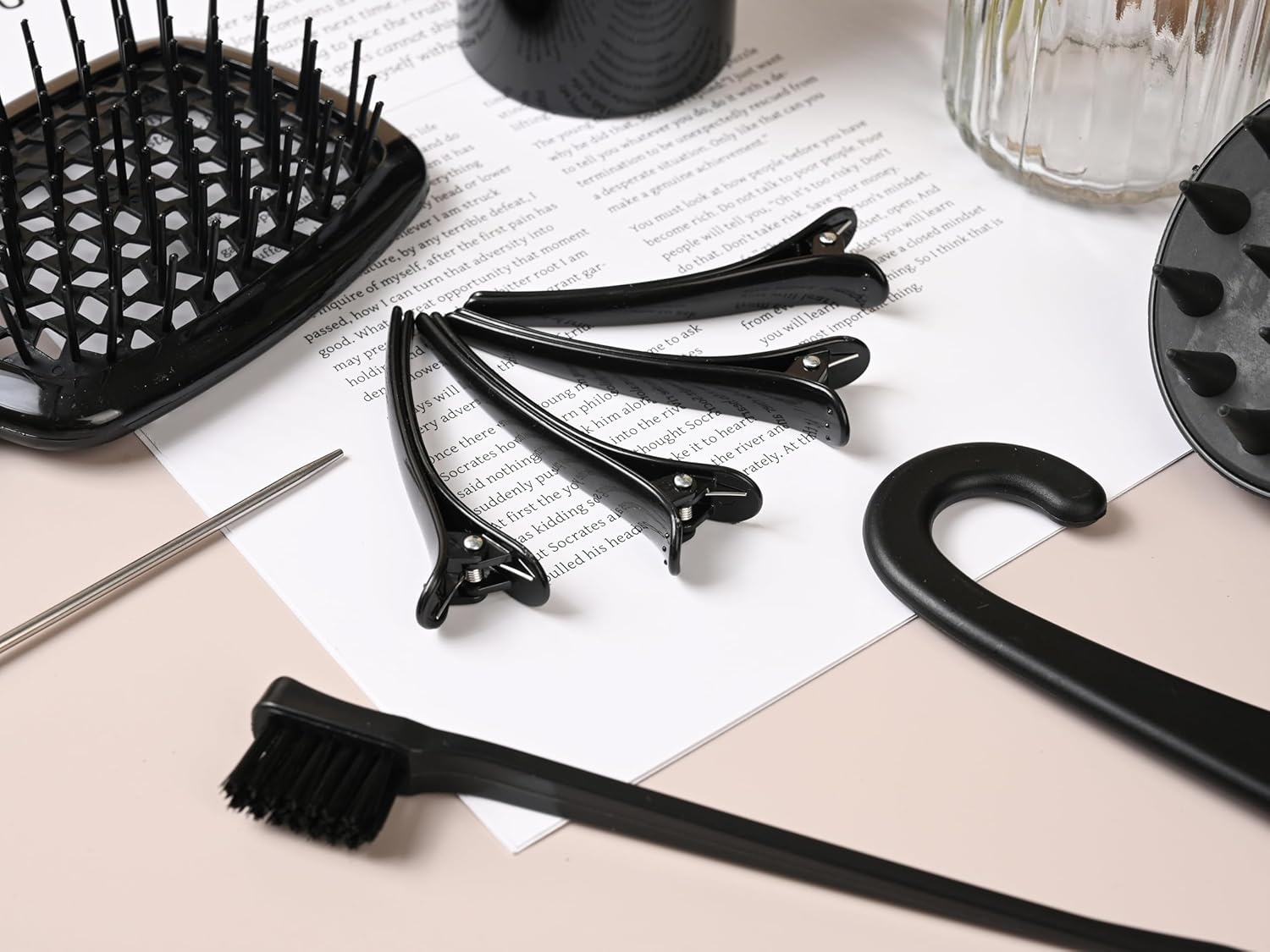 12 Pcs Hair Styling Brush Set with Detangler, Teasing, Rat Tail, Edge Brushes and Baby Hair Brushes - Soft Bristles for Baby Girls and Women (Black) - Image 5