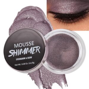 Shimmer Cream Eyeshadow, Ultra-Blendable Glitter Eye Shadow with Moisturizing Formula, Waterproof Long Lasting & Highly Pigmented, Single Creme Eyeshadow Highlighter Makeup for Women-01#Smoky Purple