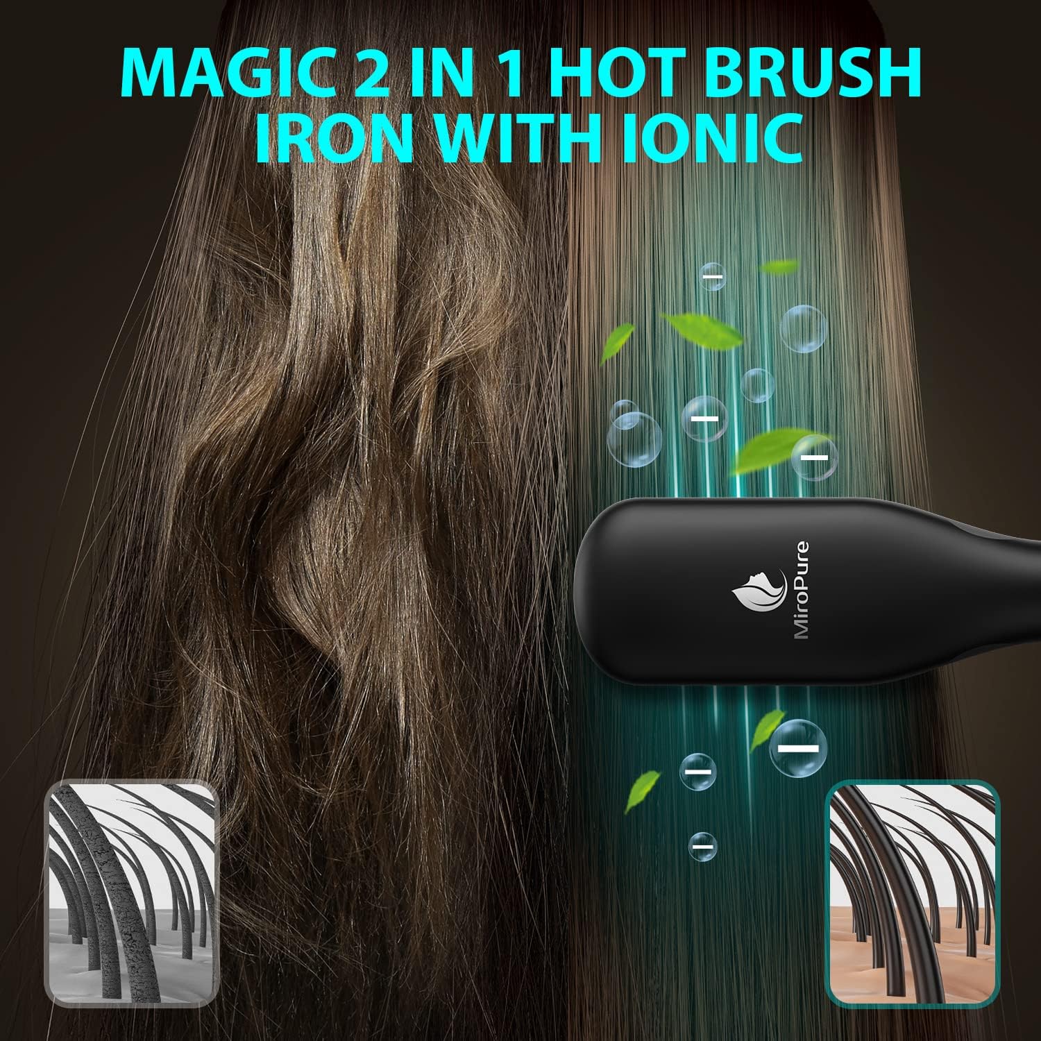 MiroPure Hair Straightener Brush Heated Straightening Brush with Ionic Generator, 30s Fast MCH Ceramic Even Heating, 11 Temperature Control, Professional Straightener Comb for Straightening (Black) - Image 3