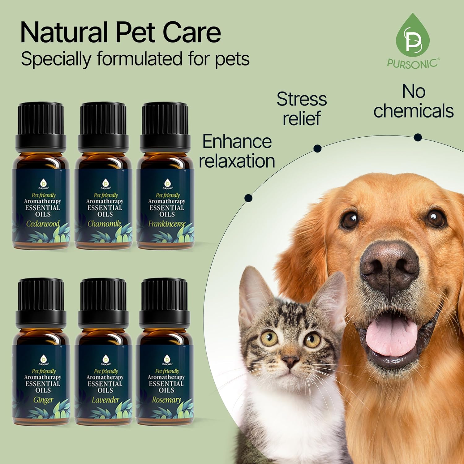 PURSONIC Pet Friendly Aromatherapy Essential Oils Collection, 6-Count - Safe for Dogs and Cats, Natural Relaxation and Stress Relief - Image 2