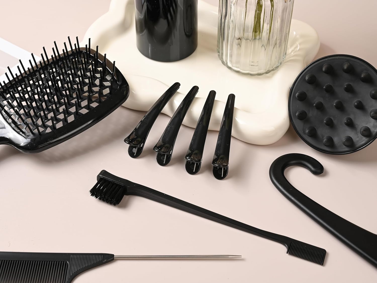 12 Pcs Hair Styling Brush Set with Detangler, Teasing, Rat Tail, Edge Brushes and Baby Hair Brushes - Soft Bristles for Baby Girls and Women (Black) - Image 6