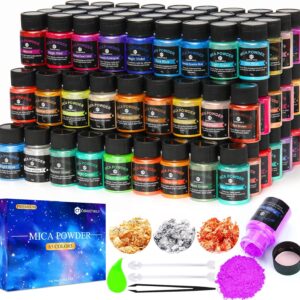 Mica Powder，63 Colors - 10g/Bottle of Natural Pigment Powder for Epoxy Resin，Lip Gloss，Eye Shadow,Car Paint, Dye,Soap Making,Nail Polish,Candle Making,Bath Bombs