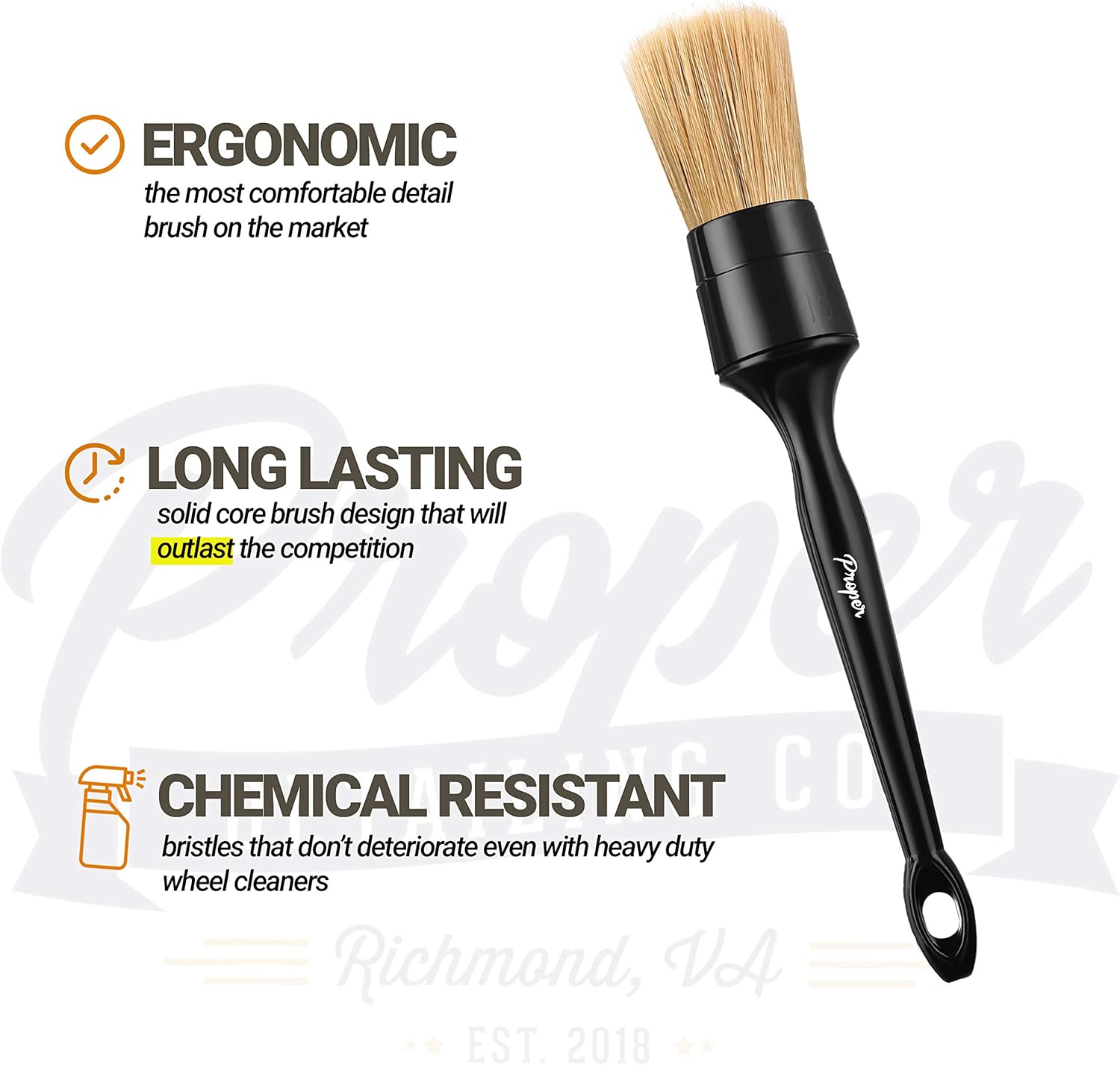 Car Detailing Brush Set, Premium Soft Boars Hair Bristles, Clean Auto Interior (Leather Seats, Air Vents) or Exterior (Wheels, Paint, Emblems) Detail Brushes Car Detailing Starter Pack (3 Pack) - Image 2