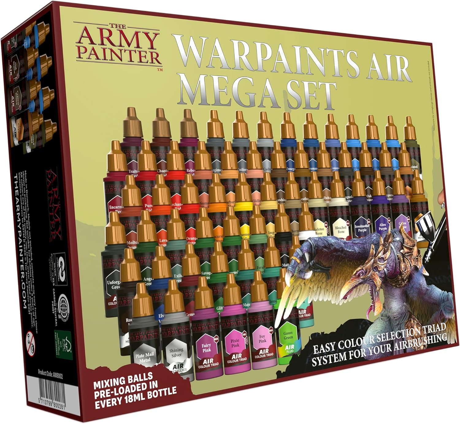 The Army Painter Warpaints Air Mega Set - Non-Toxic Water Based Airbrush paint set – paint and primer for Tabletop Roleplaying, Boardgames, and Wargames Miniature Model Painting