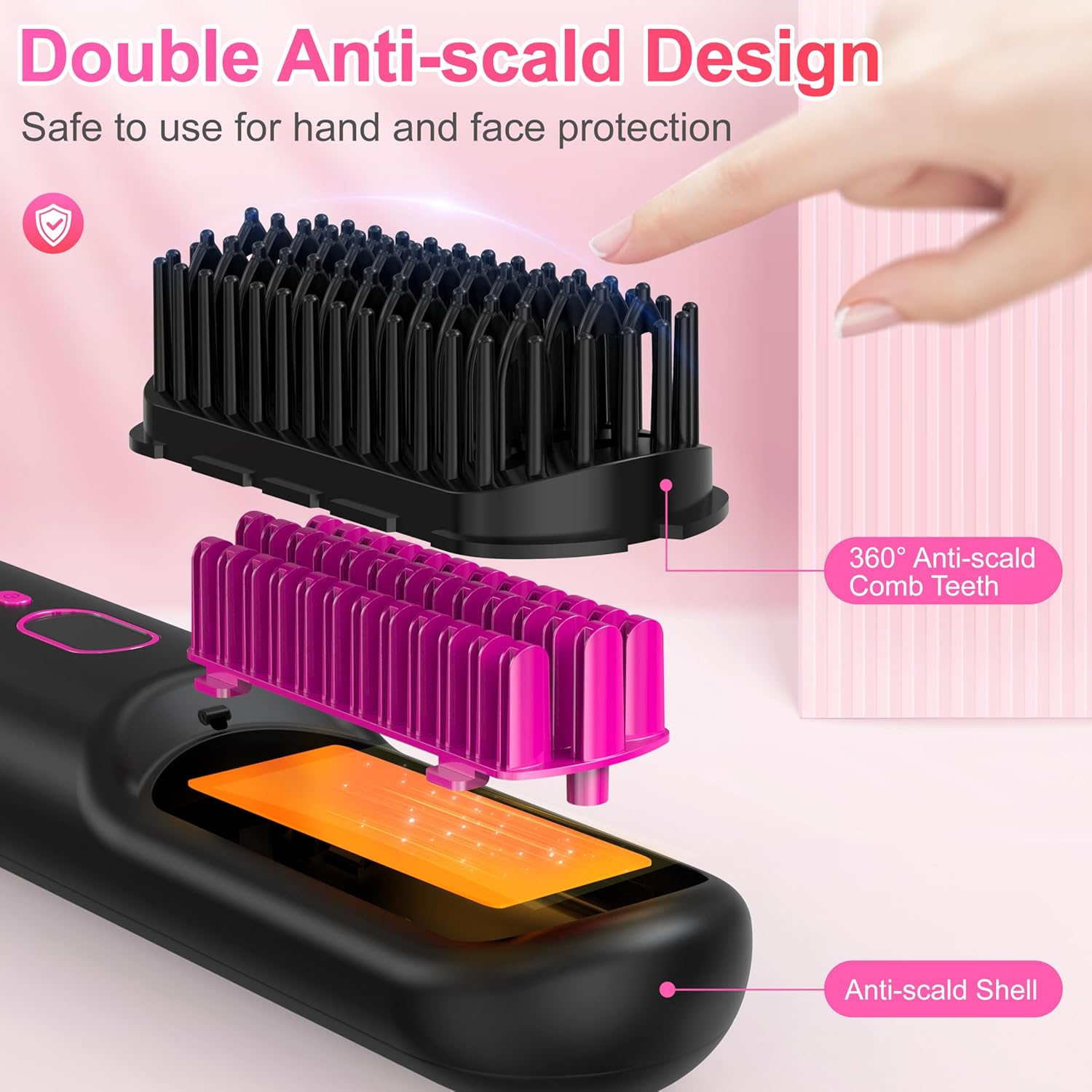 Portable USB Rechargeable Black Cordless Hair Straightener Brush for Women Anti-Scald - Image 7