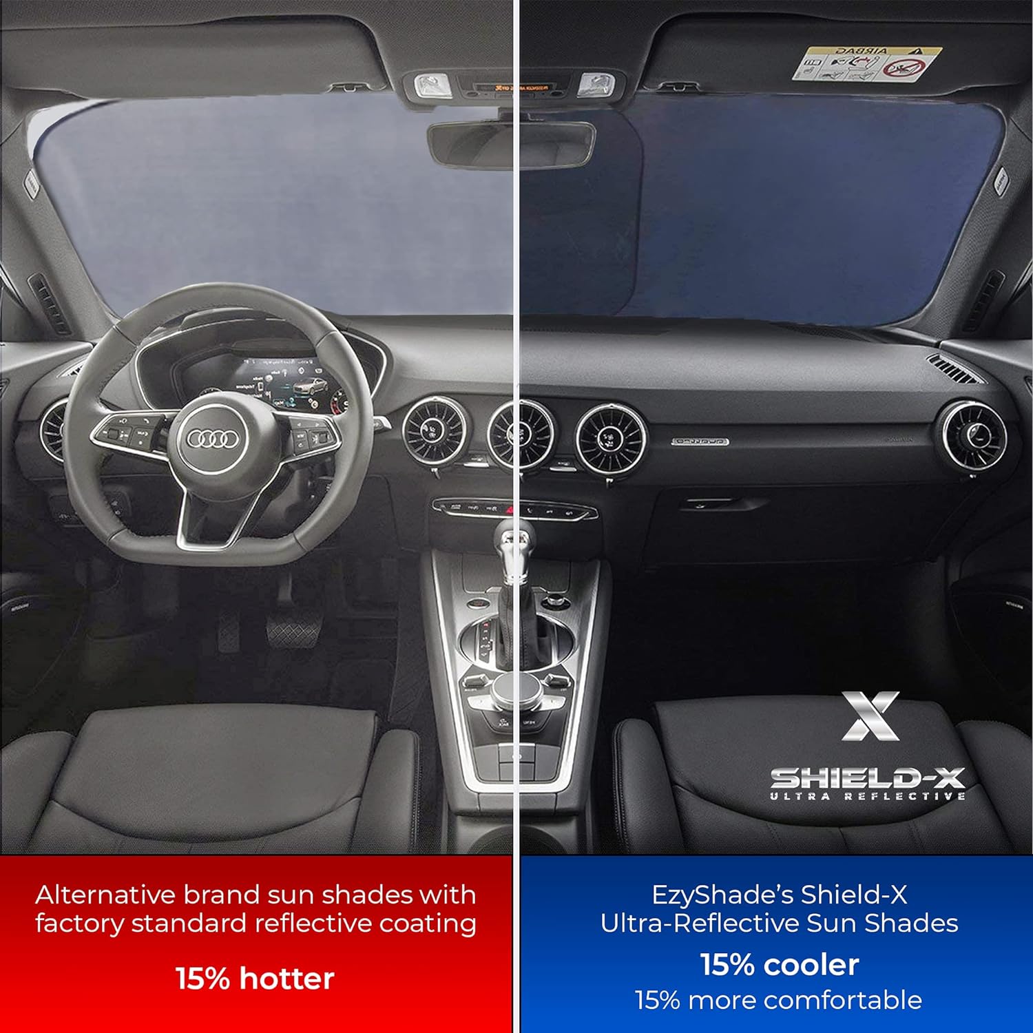 EzyShade Windshield Sun Shade with Shield-X Reflective Technology. See Vehicle Size-Chart. Foldable Car Sunshade for Front Windshield Window Car SUV Van Truck. Sun Visor Heat Shield. Max (L) Size - Image 3