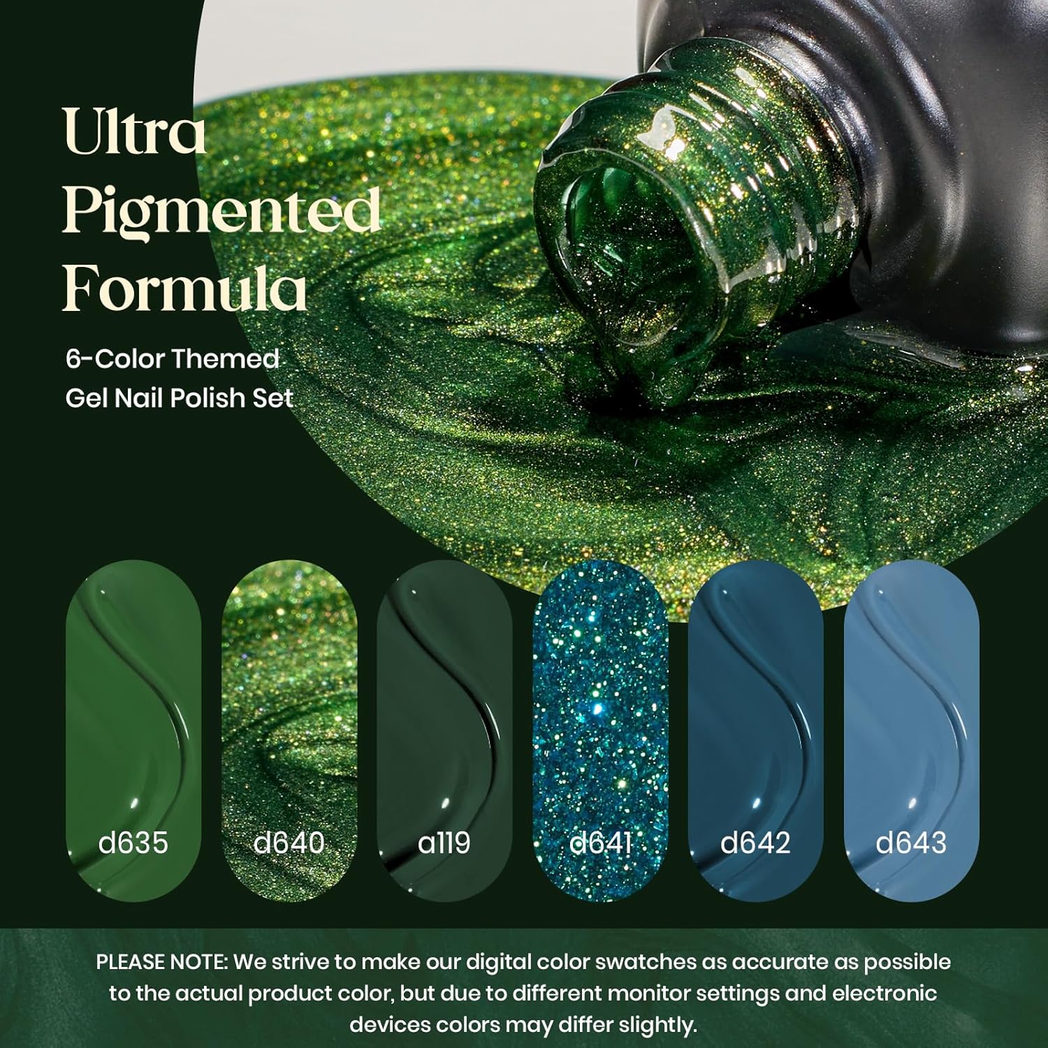 Beetles Green Gel Nail Polish Set 6 Colors Forest Dark Green Gel Nail Polish Soak Off Uv LED Nail Lamp Gel Nail Kit Home DIY Manicure Nail Salon - Image 3