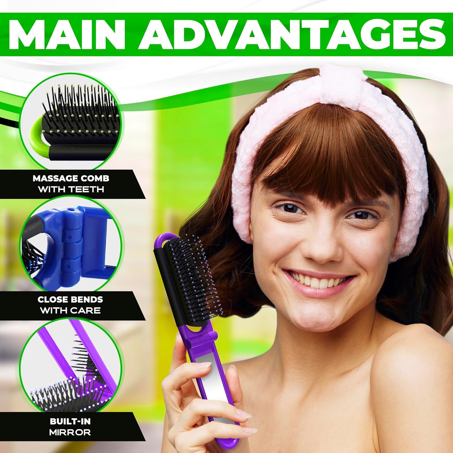 4 Pcs Travel Hair Brush - 4.25x1.49" Folding Hair Brush with Mirror and Flexible Nylon Bristles, Lightweight Travel Comb for Women - 4 Colors Pack, Foldable Hairbrush for Styling on the Go - Image 4