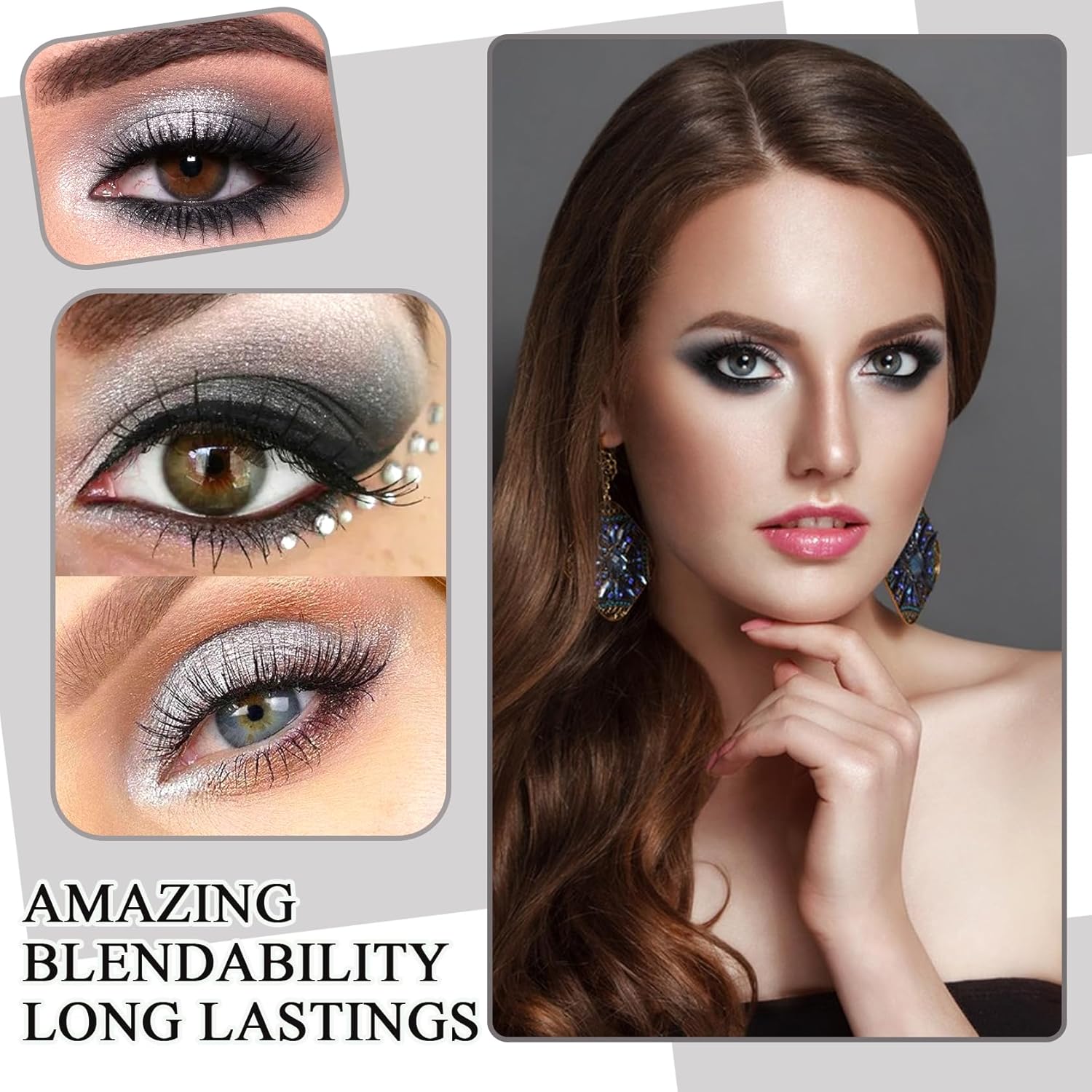 15 Color Black Grey Smoky Eyeshadow Palette Set with 3 Brushes for Daily and Halloween Looks - Image 5