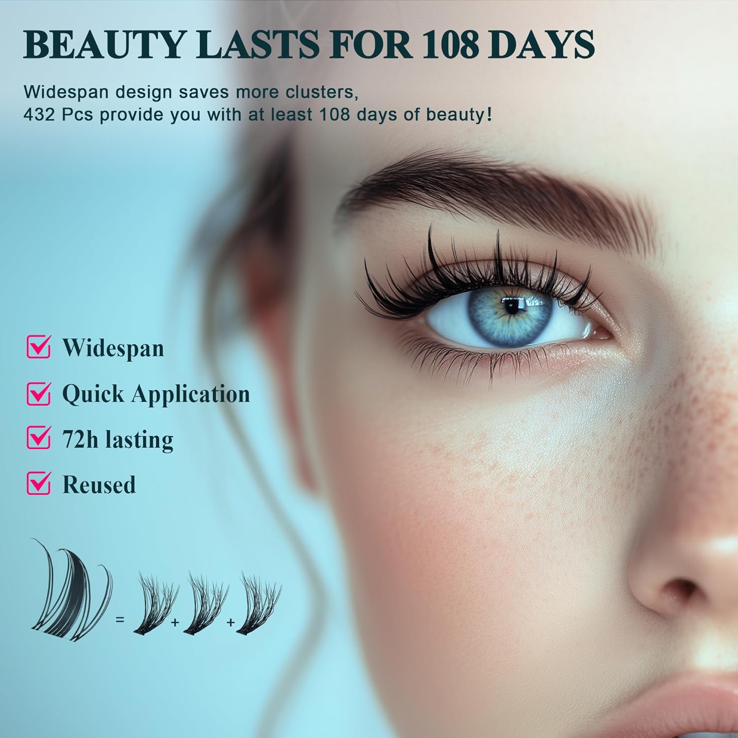 Vasa Muse 432pcs Lash Clusters Kit - Wispy Natural & Manga Spiky Lash Cluster Invisible band 8-16mm Eyelash Clusters Kit D Curl Lash Extension Kit WideSpan with Bond and Seal for Starter DIY at Home - Image 6