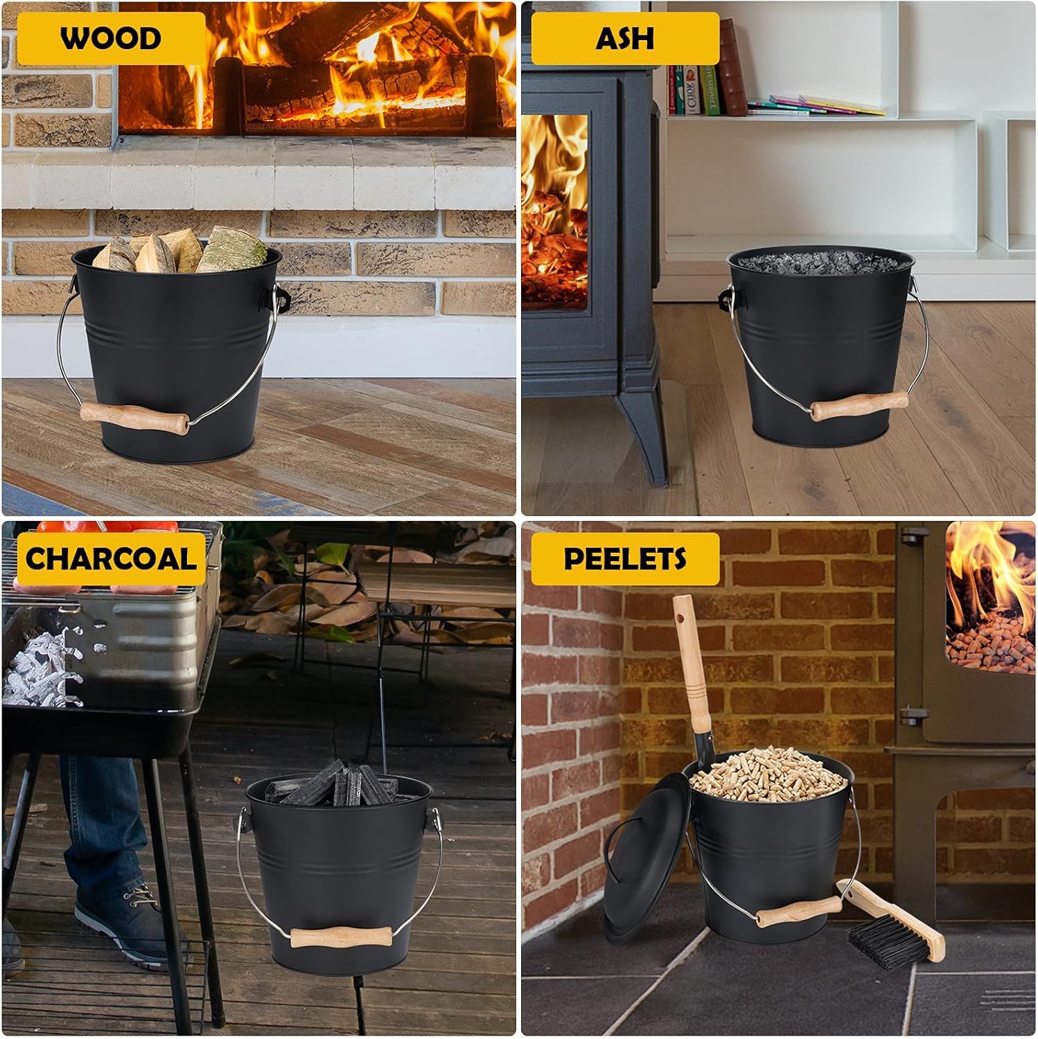 1.5 Gallon Metal Ash Bucket with Lid, Shovel, and Broom for Fireplaces - Image 6