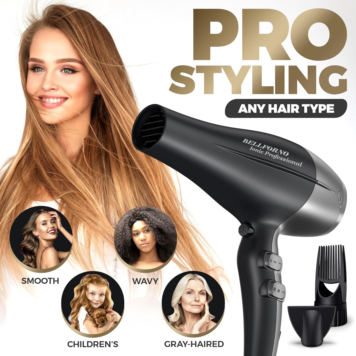 Fast-Dry 2200W Negative Ionic Ceramic Hair Dryer Tourmaline Technology - Lightweight & Quiet Professional Salon Blow Dryer with ADC Motor - hairdryer - Image 6