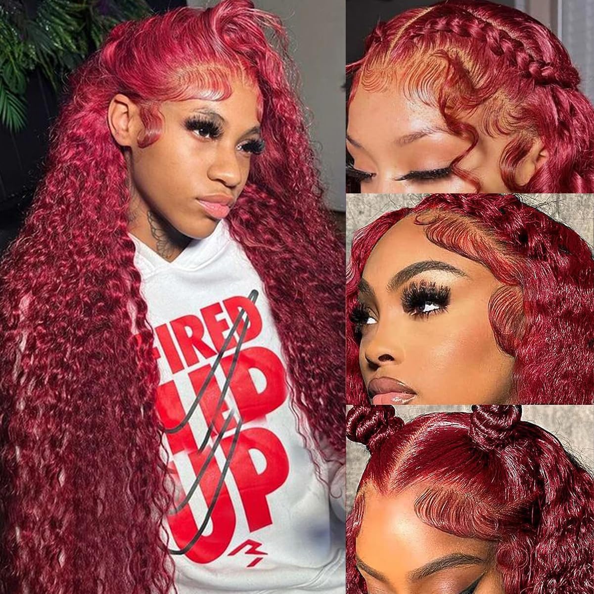 Burgundy Lace Front Wigs Human Hair 13x6 Deep Wave Lace Front Wigs Human Hair 180 Density Red Colored Wigs Human Hair for Black Women 99j Curly Lace Frontal Wigs (30 Inch)