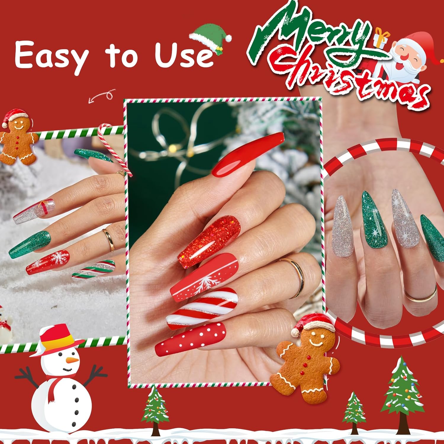 AZUREBEAUTY Nail Polish Set, 4 Colors Christmas Glitter Red Green Gold Silver Quick Dry Natural Fingernail Lacquer Strengthening Treatment Kit with Top Coat DIY Salon at Home - Image 4