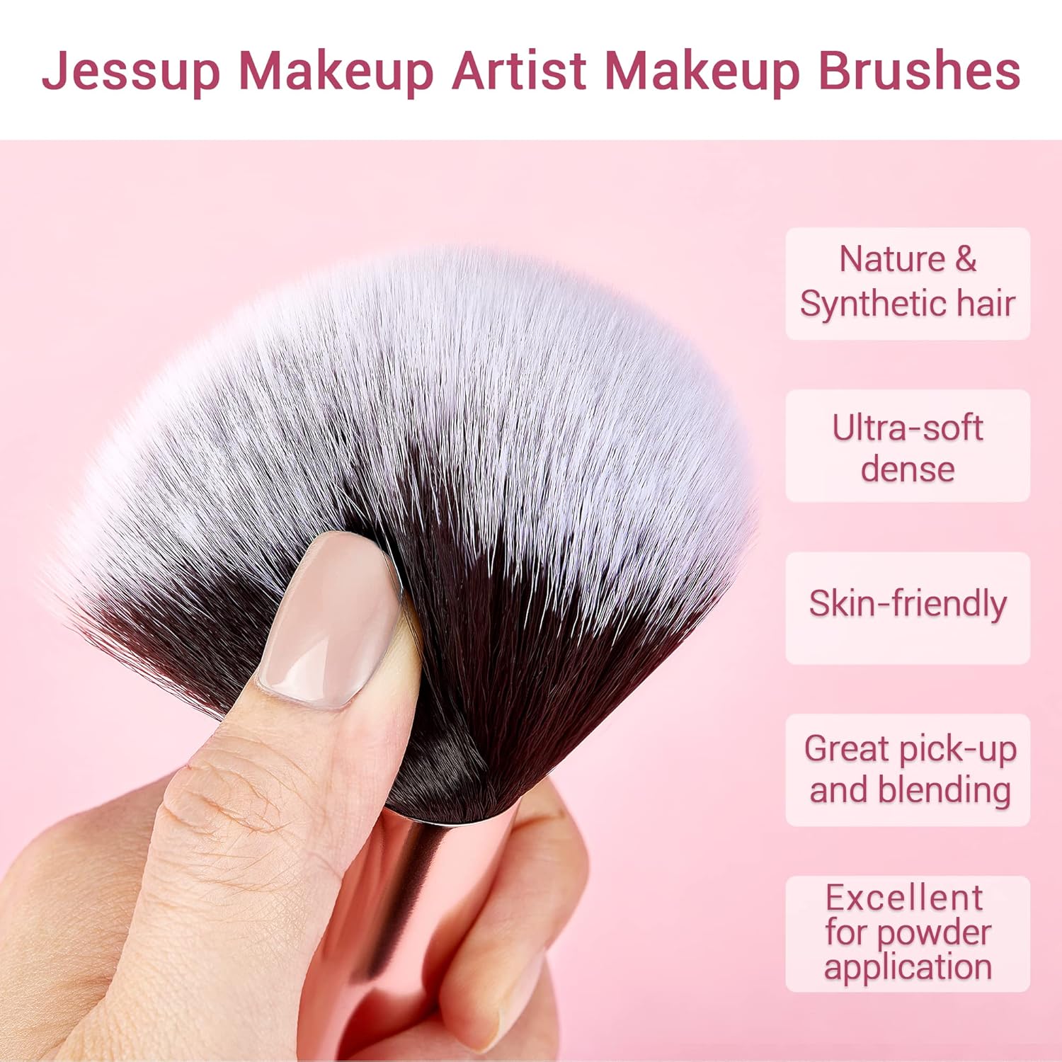 Jessup Brand 25pcs Professional Makeup Brush Set Beauty Cosmetic Foundation Powder Blusher Eyeshadow Blending Natural-Synthetic Hair Brushes Set (Black/Rose Gold) - Image 3