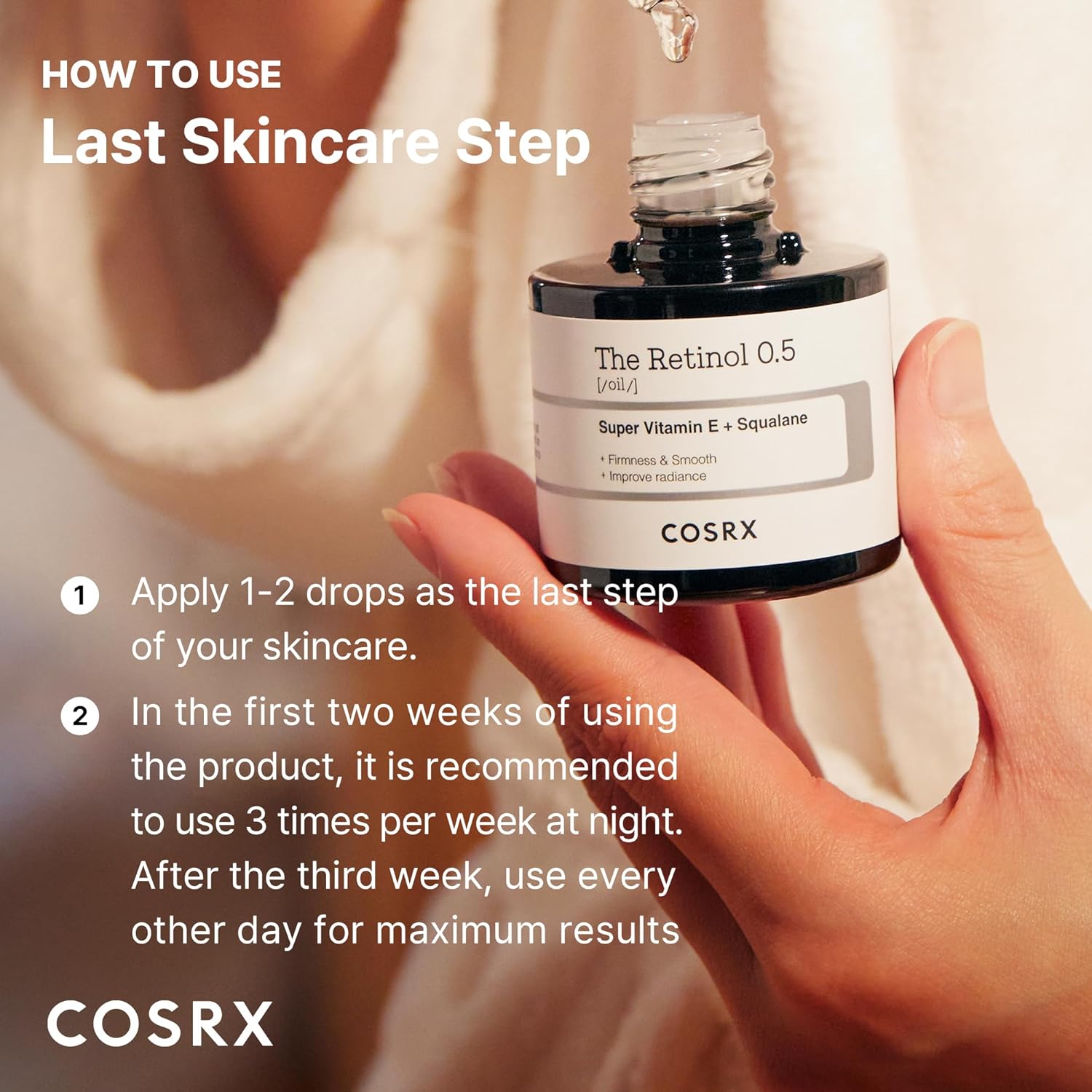 COSRX Retinol 0.5 Oil, Anti-aging Serum with 0.5% Retinoid Treatment for Face, Reduce Wrinkles, Fine Lines, & Signs of Aging, Gentle Skincare for Day & Night, Not Tested on Animals, Korean Skincare - Image 8