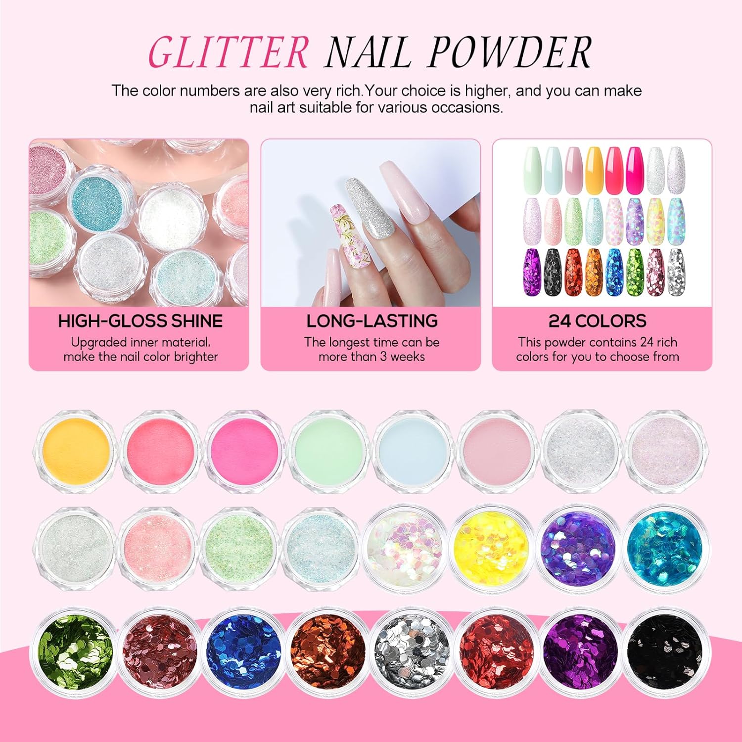 Acrylic Nail Kit for Beginners with Drill and U V Light 6 Colors Acrylic Powder Clear Nude Pink 4PC Gel Polish 24PC Glitter Powders Rhinstones Nails Kit Acrylic Set for Women - Image 4