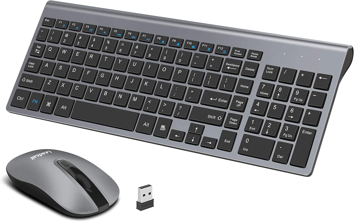 LeadsaiL Wireless Keyboard and Mouse Combo, Wireless USB Mouse and Computer Keyboard Set, Compact and Silent for Windows Laptop, Desktop, PC