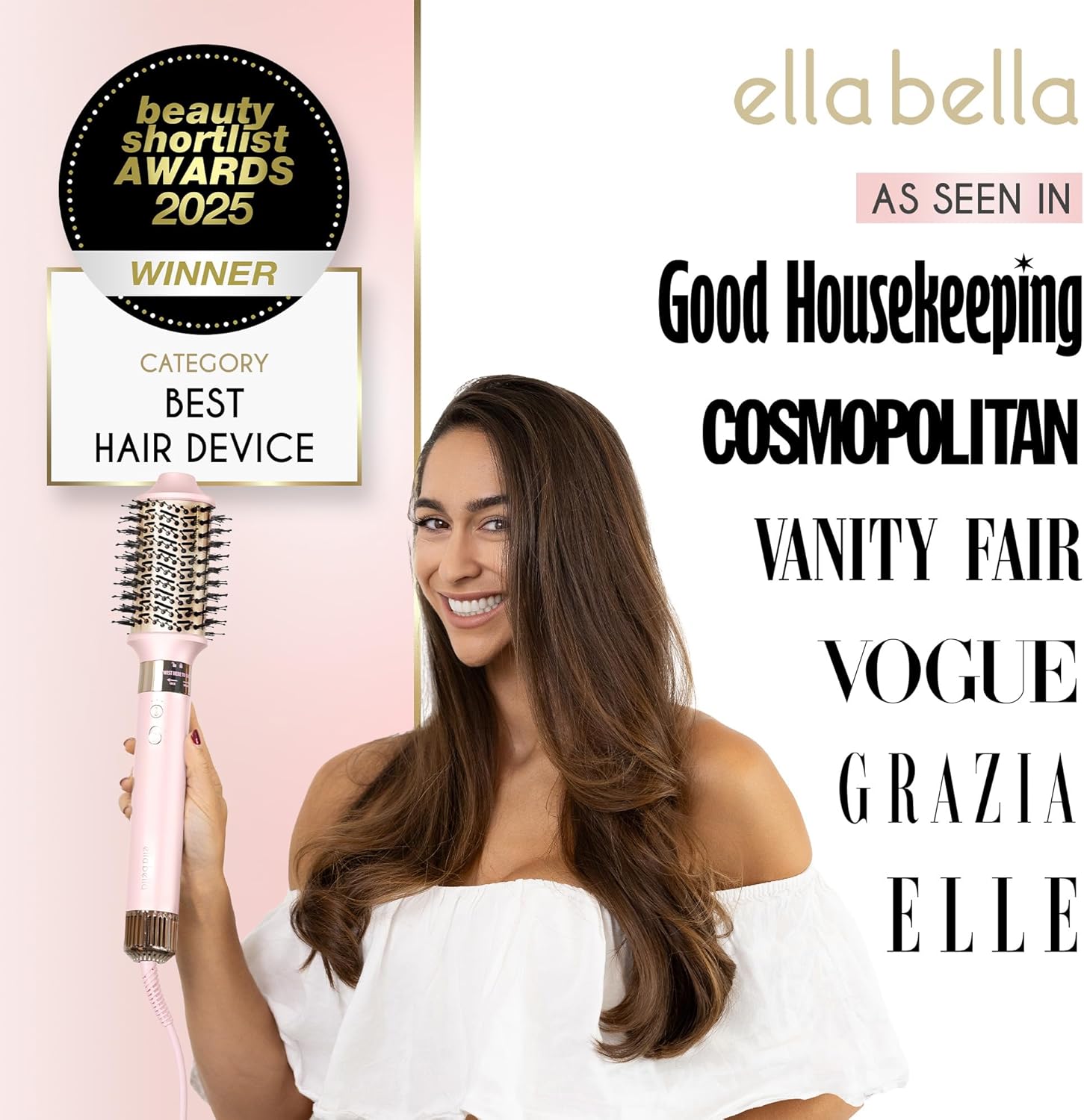 ELLA BELLA® 6 in 1 Professional Hot Air Styler • Powerful Hair Dryer & Straightener Set • Styling Without Heat Damage • Fast Drying Curling Volumizing Straightening • Protective Travel Case (Pink) - Image 2