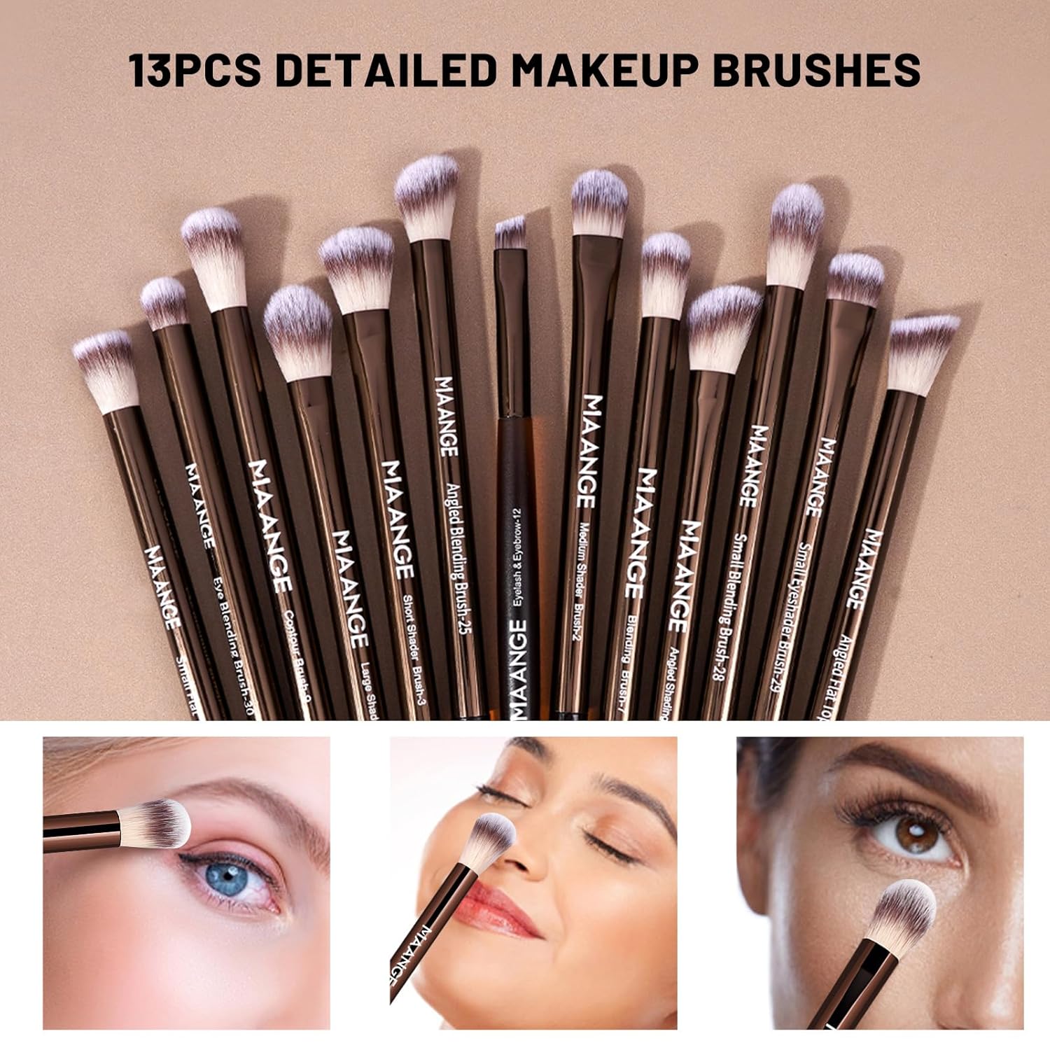 MAANGE 20 PCS Foundation Makeup Brush Set, Double-ended Kabuki Contour Brush for Liquid Powder Concealer Blending Blush Face Makeup Tools (Coffee) - Image 7